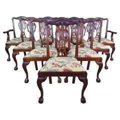 10 Vintage Chippendale Carved Mahogany Pretzel Back Ball & Claw Dining Chairs