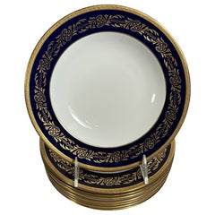 10 bols à soupe vintage bleu cobalt et or, Coalport Angleterre