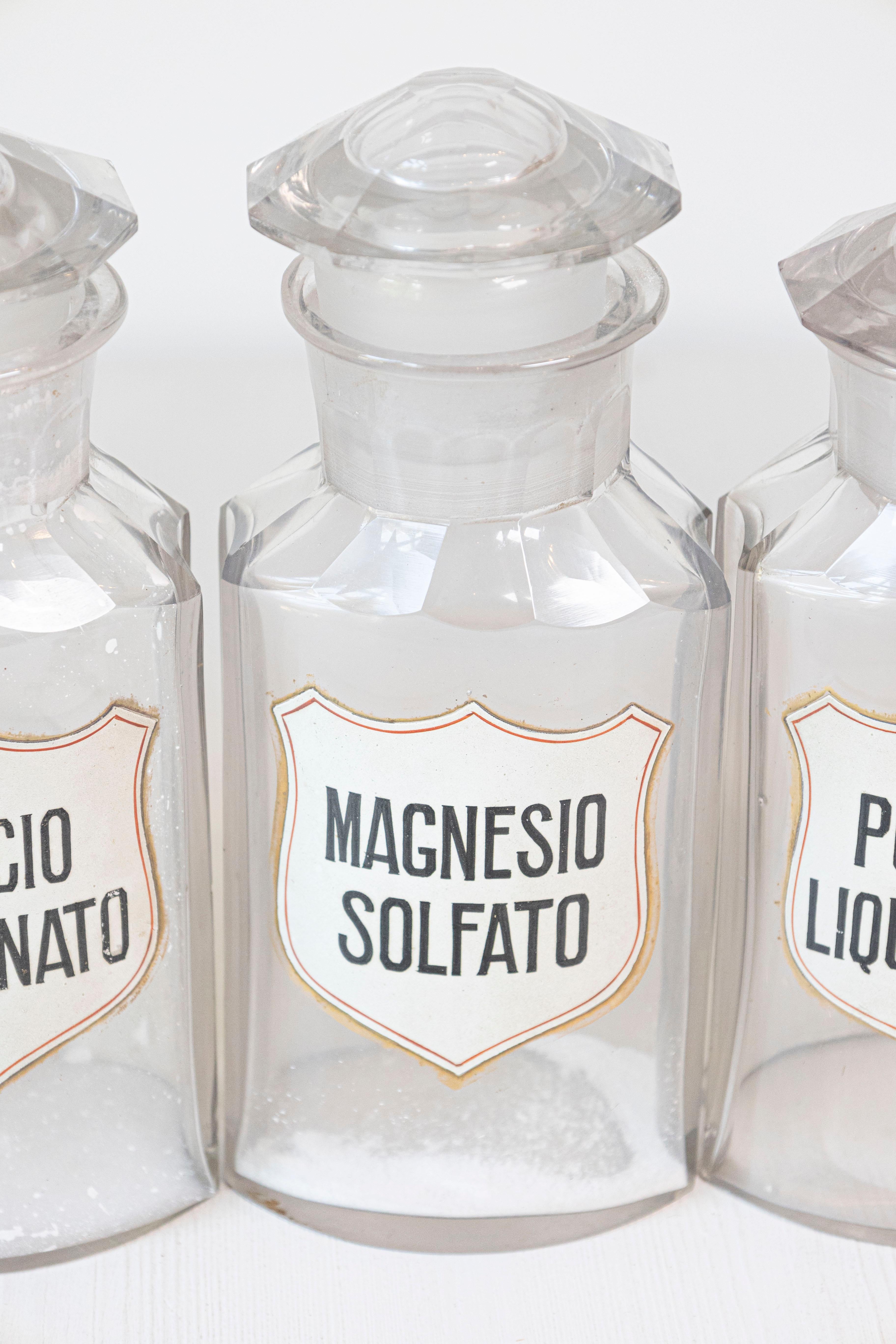 10 Vintage Italian Glass Pharmacy Jars with Labels, Sold Each For Sale 6