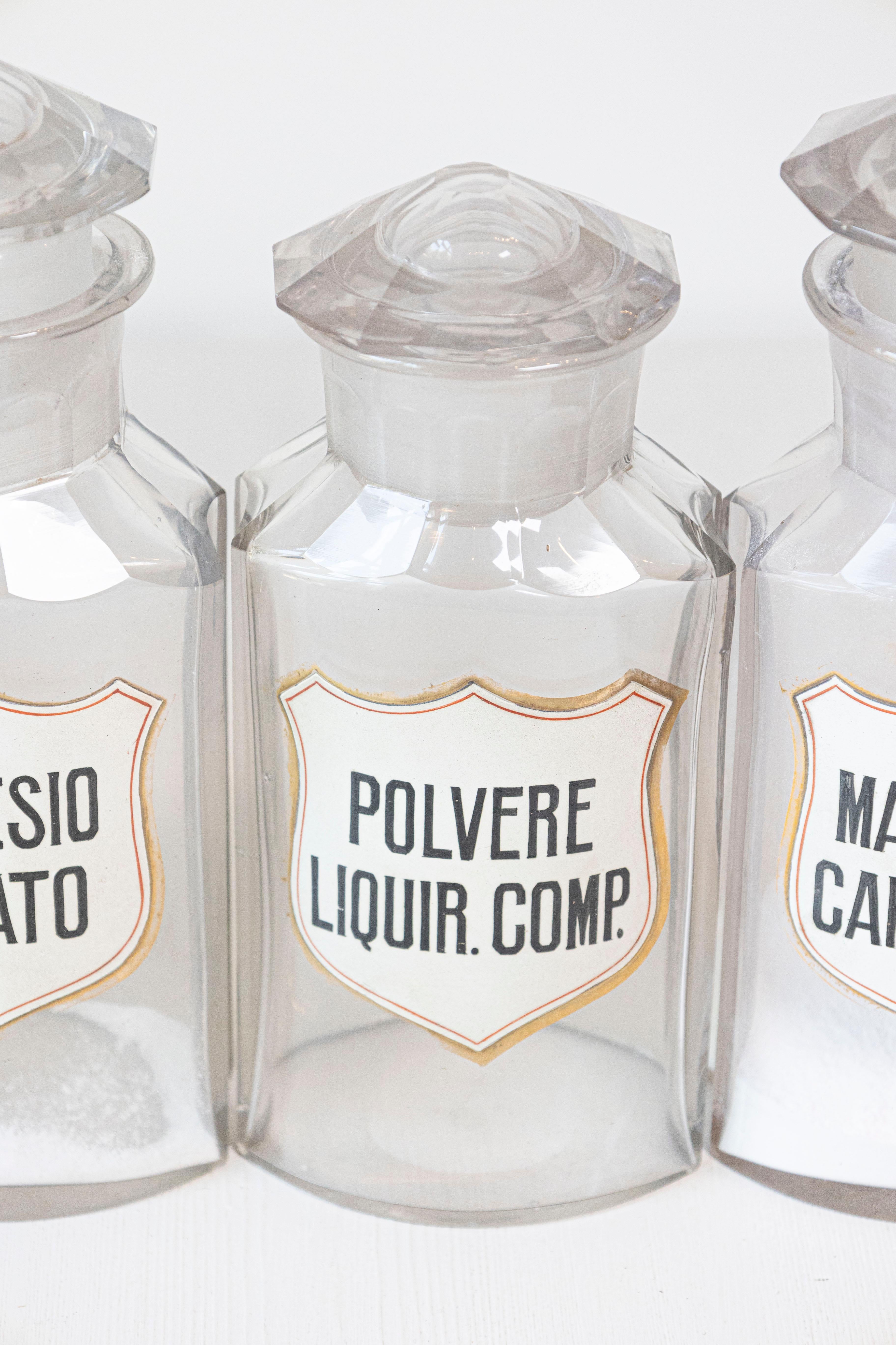 10 Vintage Italian Glass Pharmacy Jars with Labels, Sold Each For Sale 7