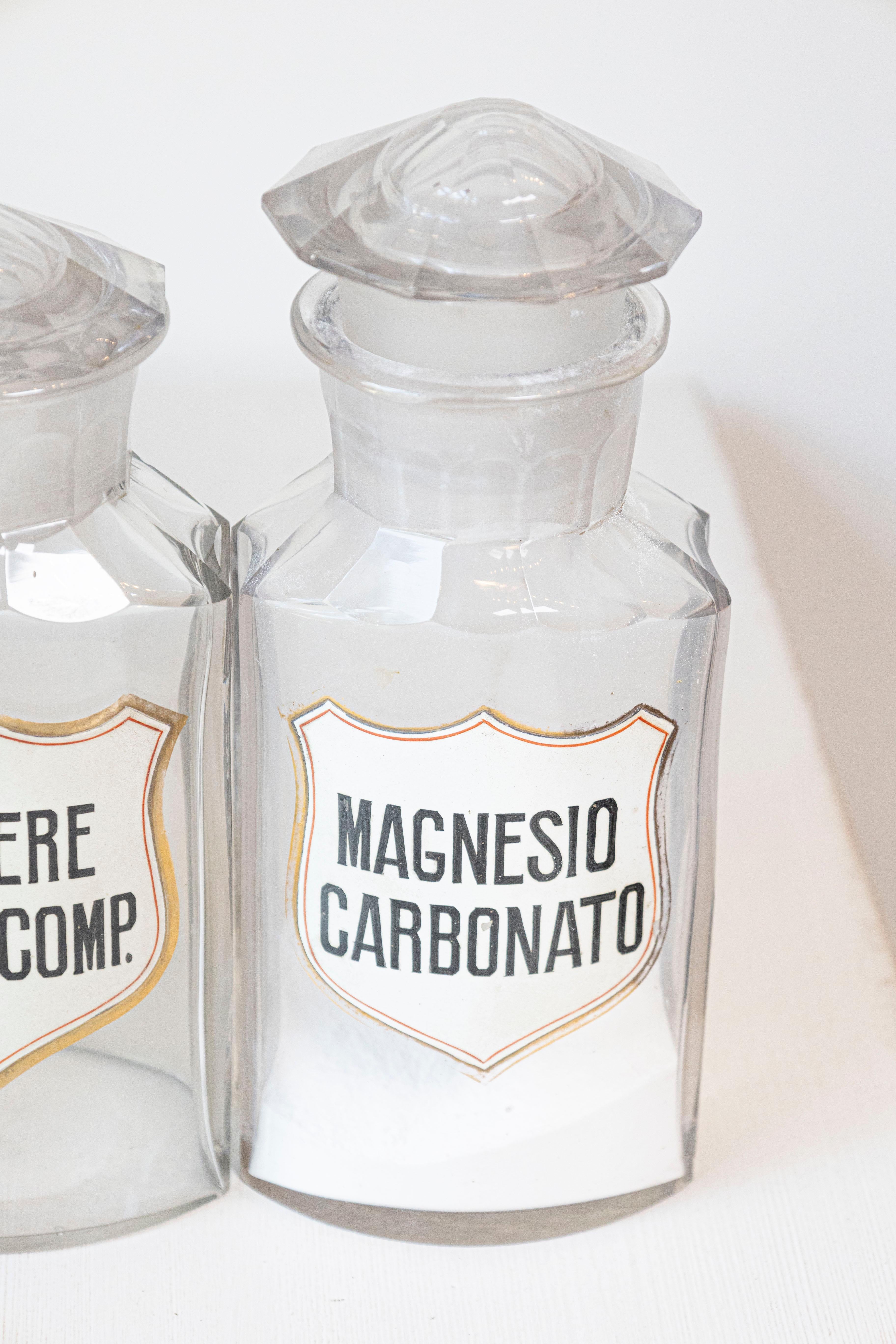 10 Vintage Italian Glass Pharmacy Jars with Labels, Sold Each For Sale 8