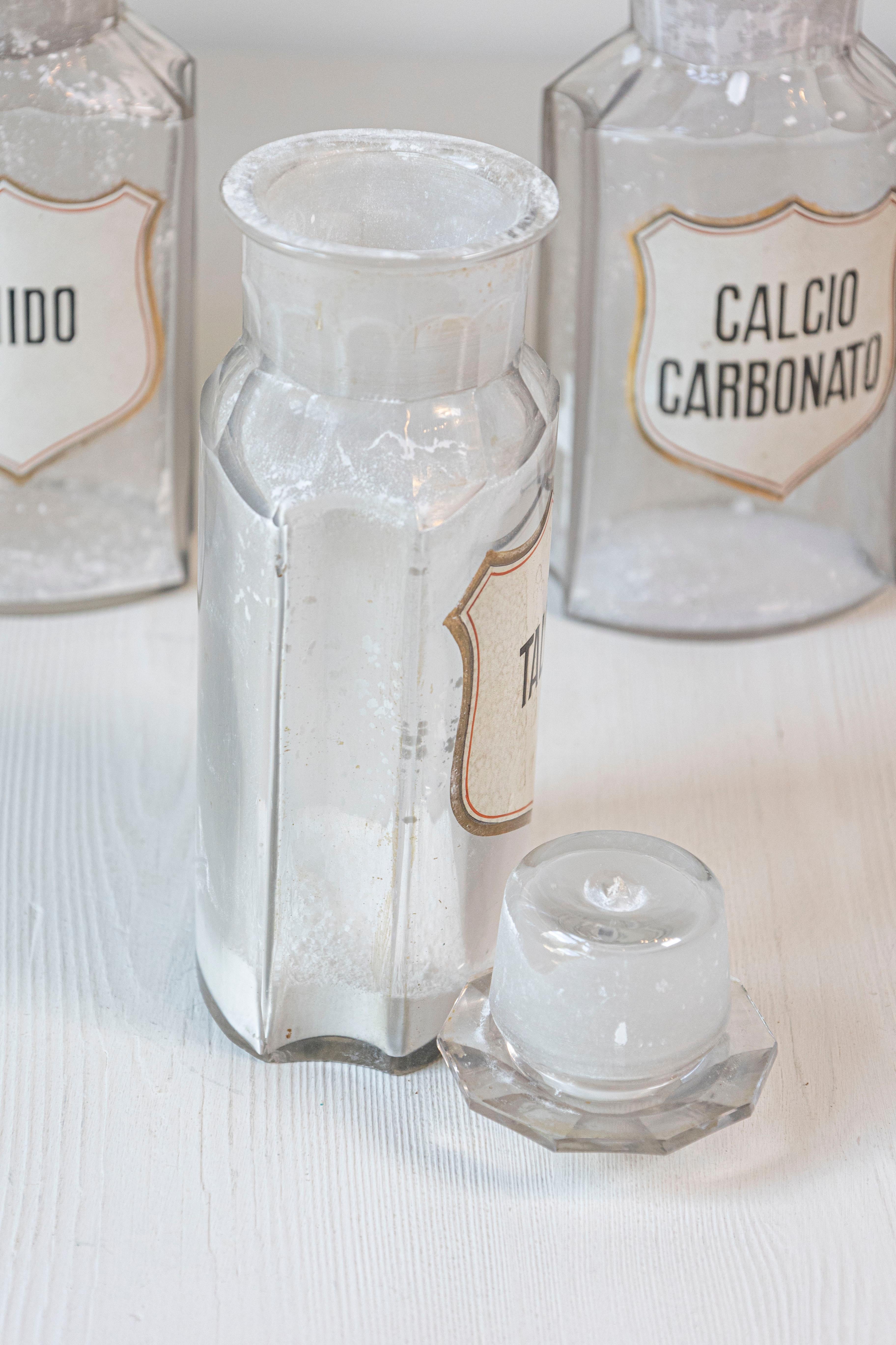 10 Vintage Italian Glass Pharmacy Jars with Labels, Sold Each For Sale 10