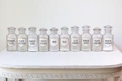 10 Vintage Italian Glass Pharmacy Jars with Labels, Sold Each