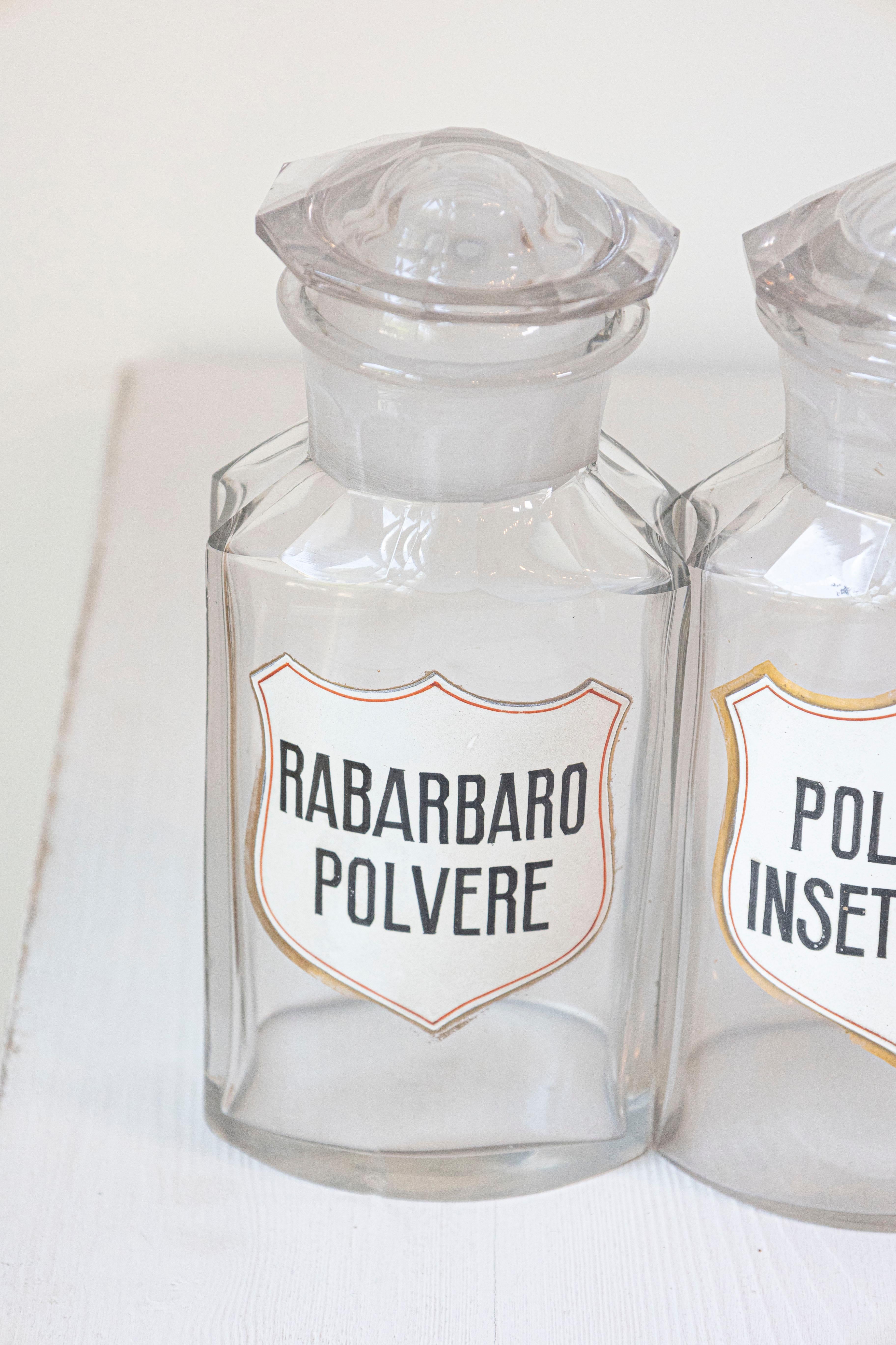 10 Vintage Italian Glass Pharmacy Jars with Labels, Sold Each In Good Condition For Sale In Atlanta, GA