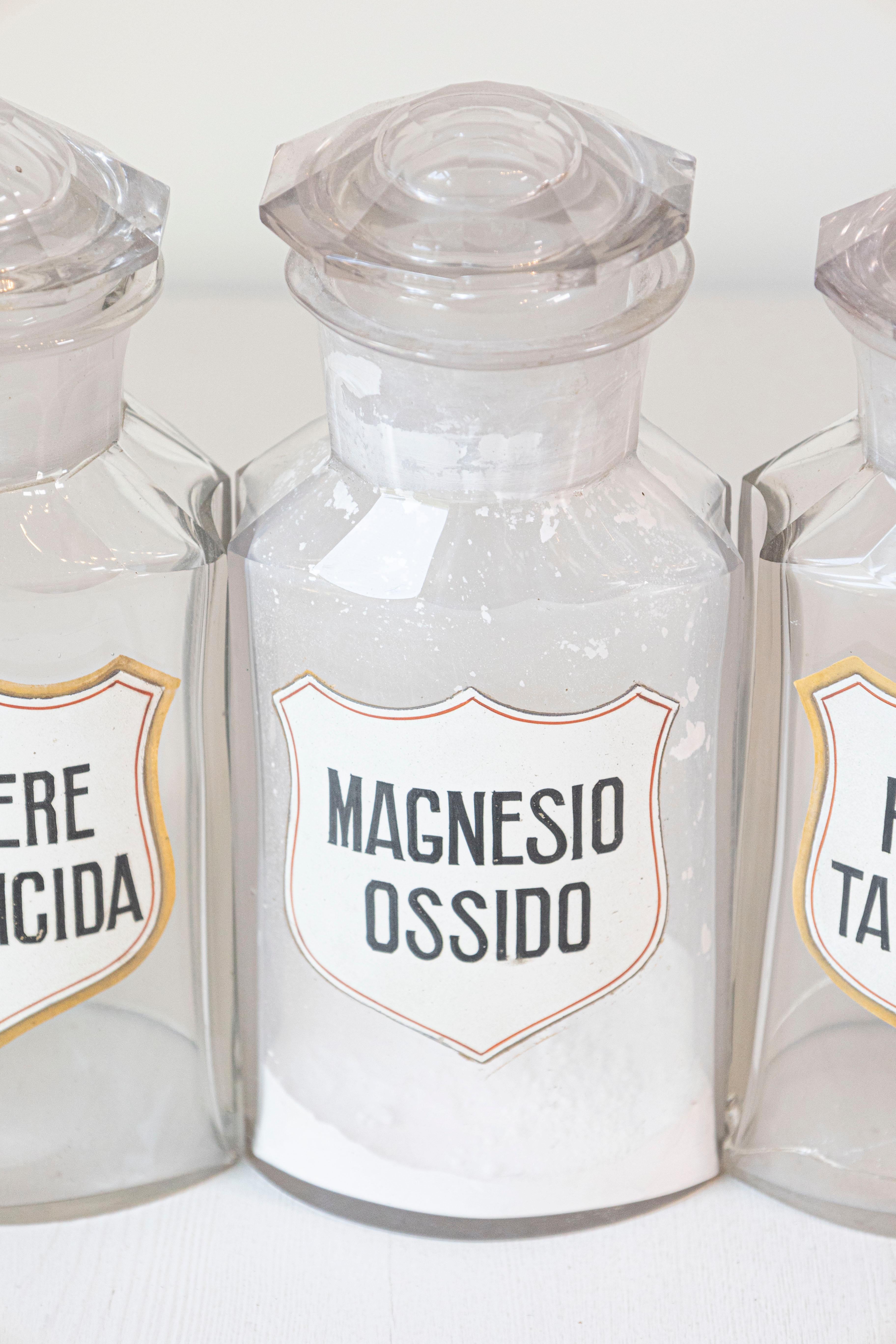 10 Vintage Italian Glass Pharmacy Jars with Labels, Sold Each For Sale 1
