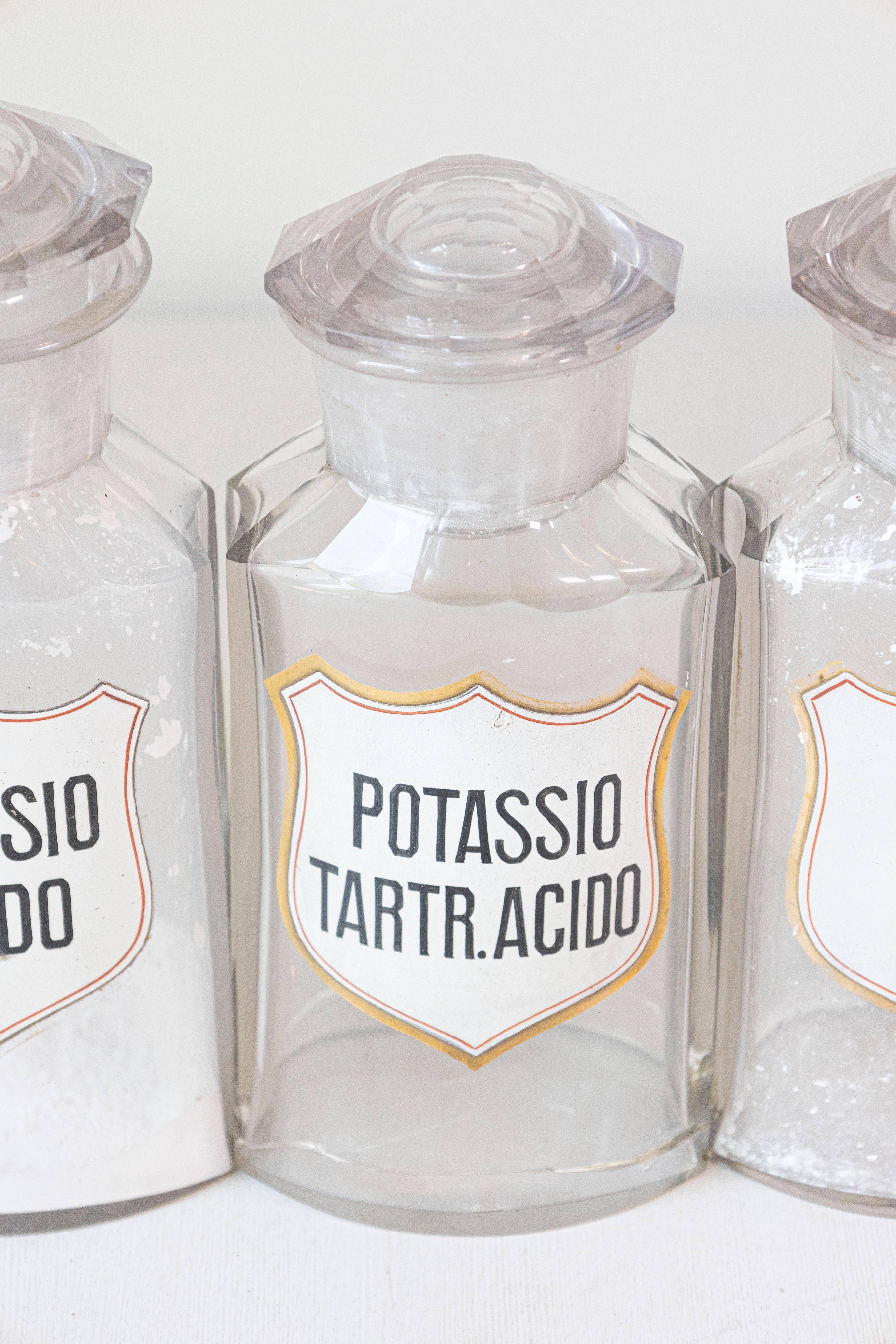 10 Vintage Italian Glass Pharmacy Jars with Labels, Sold Each For Sale 2
