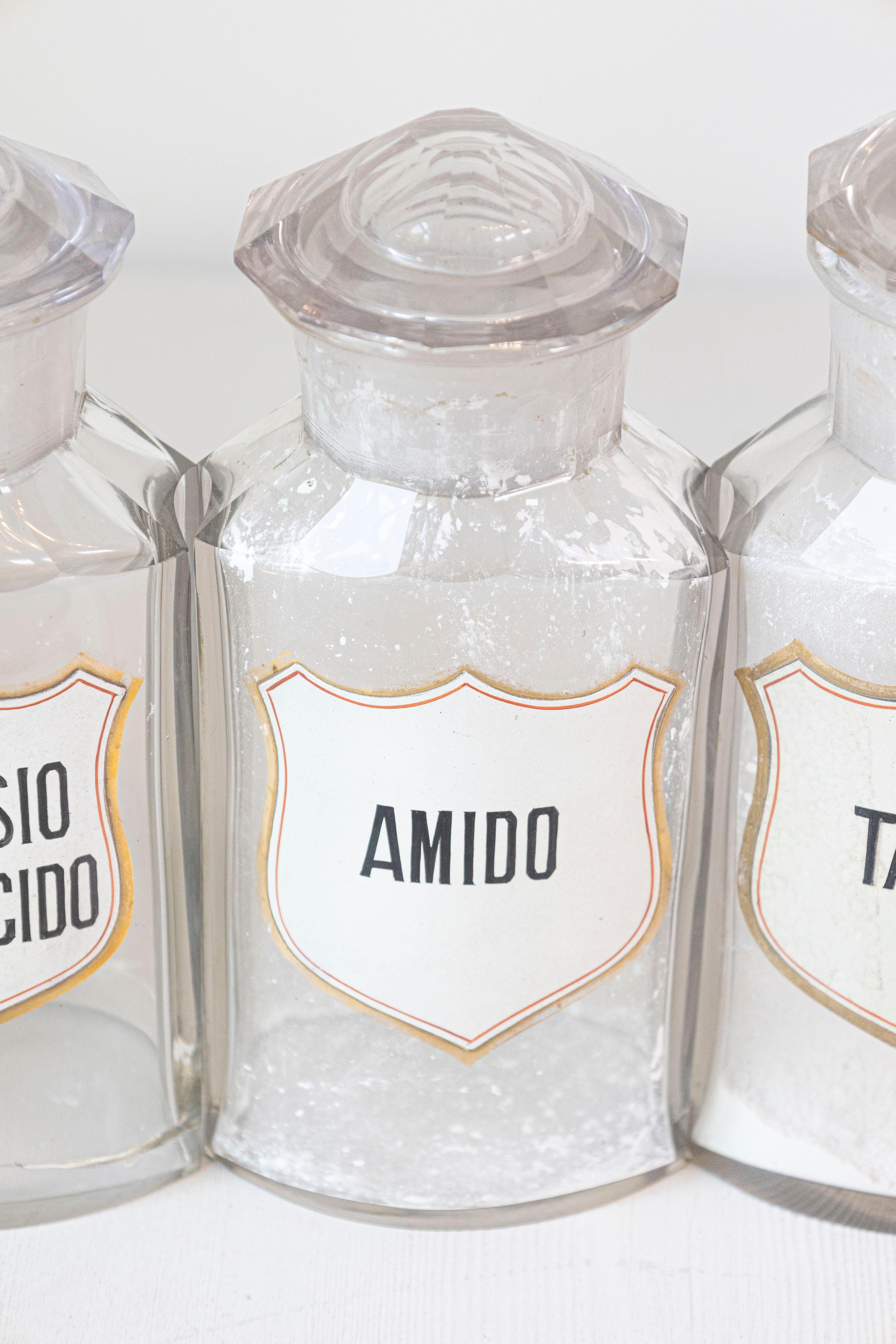 10 Vintage Italian Glass Pharmacy Jars with Labels, Sold Each For Sale 3