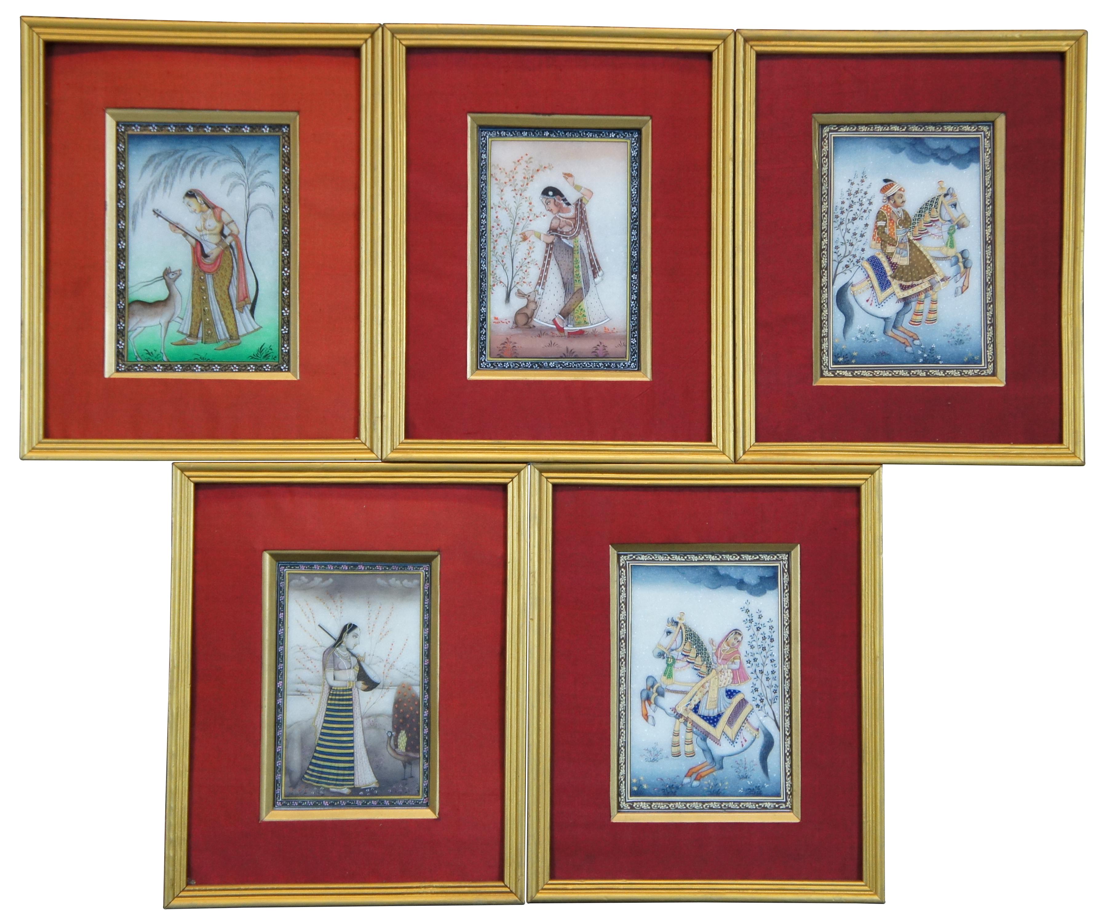 10 Vintage Miniature Indian Ragamala Ragini Rajasthani Paintings on Marble In Good Condition In Dayton, OH