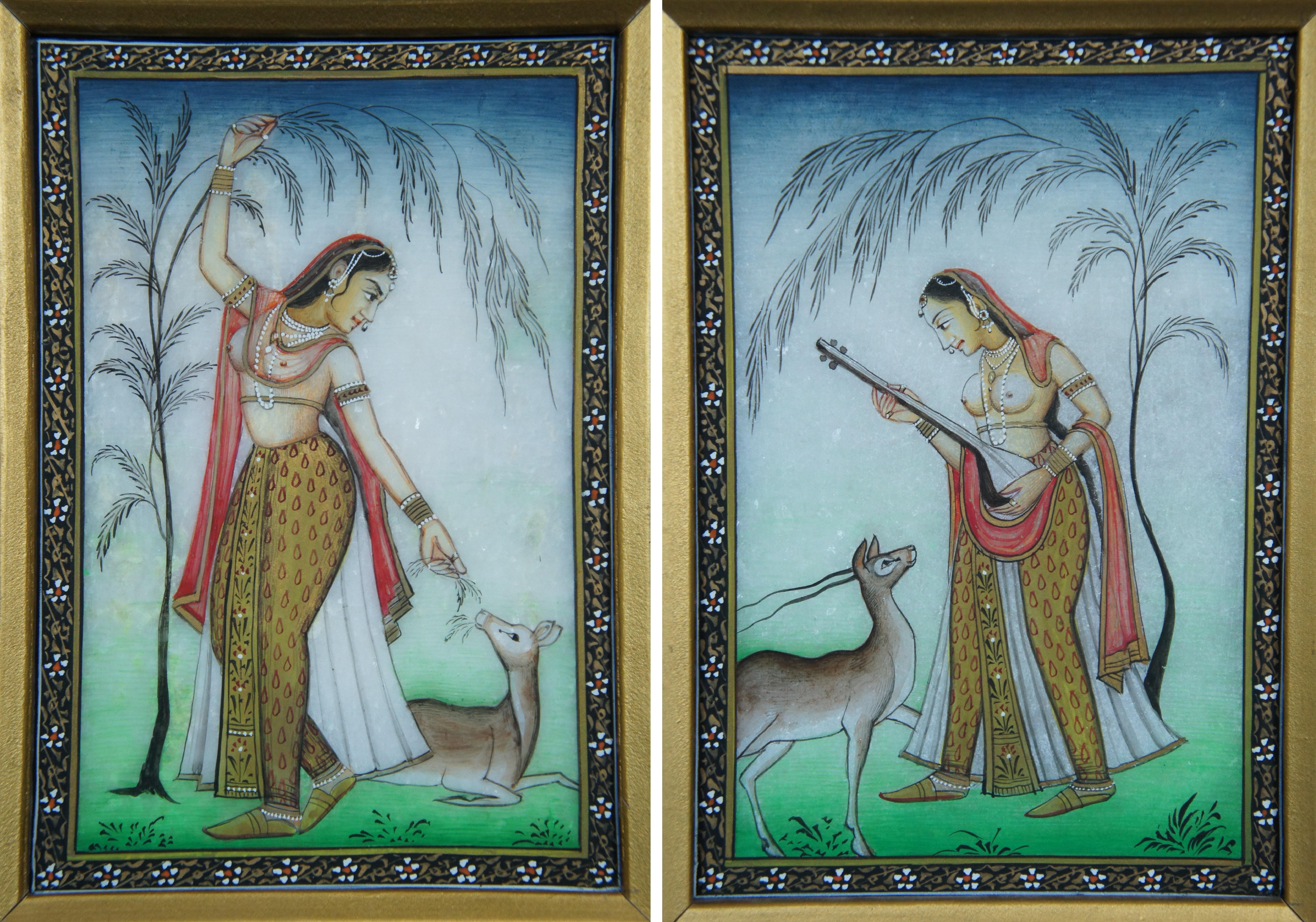 10 Vintage Miniature Indian Ragamala Ragini Rajasthani Paintings on Marble 4
