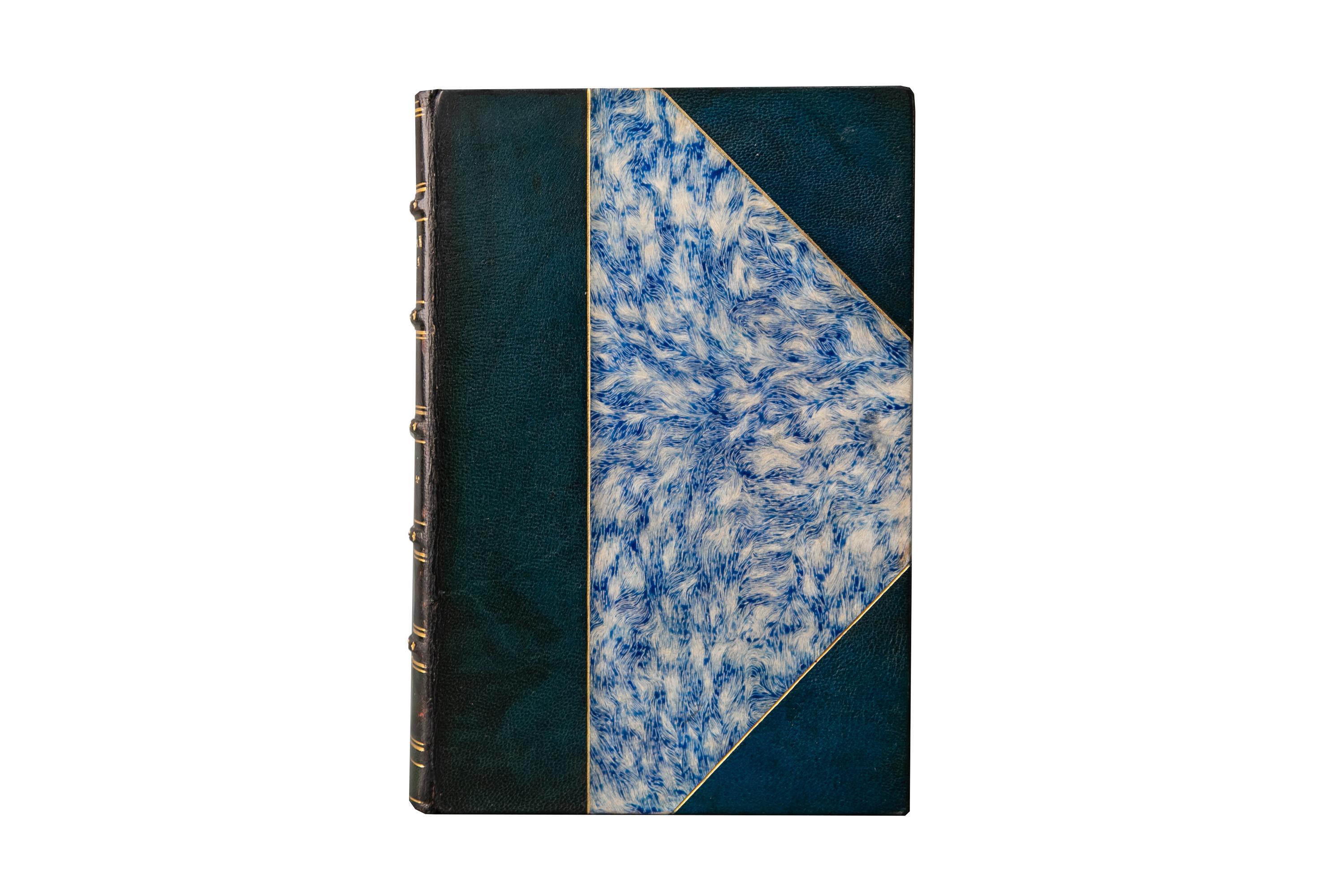 10 Volumes. John G. Nicolay and John Hay, Abraham Lincoln. Bound by Whitman Bennet in 3/4 blue morocco and marbled boards, bordered in gilt-tooling. The spines display raised bands, Americana panel details, and label lettering, all gilt-tooled. The