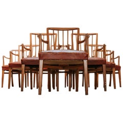 Antique 10 Walnut Chairs with Original Leather