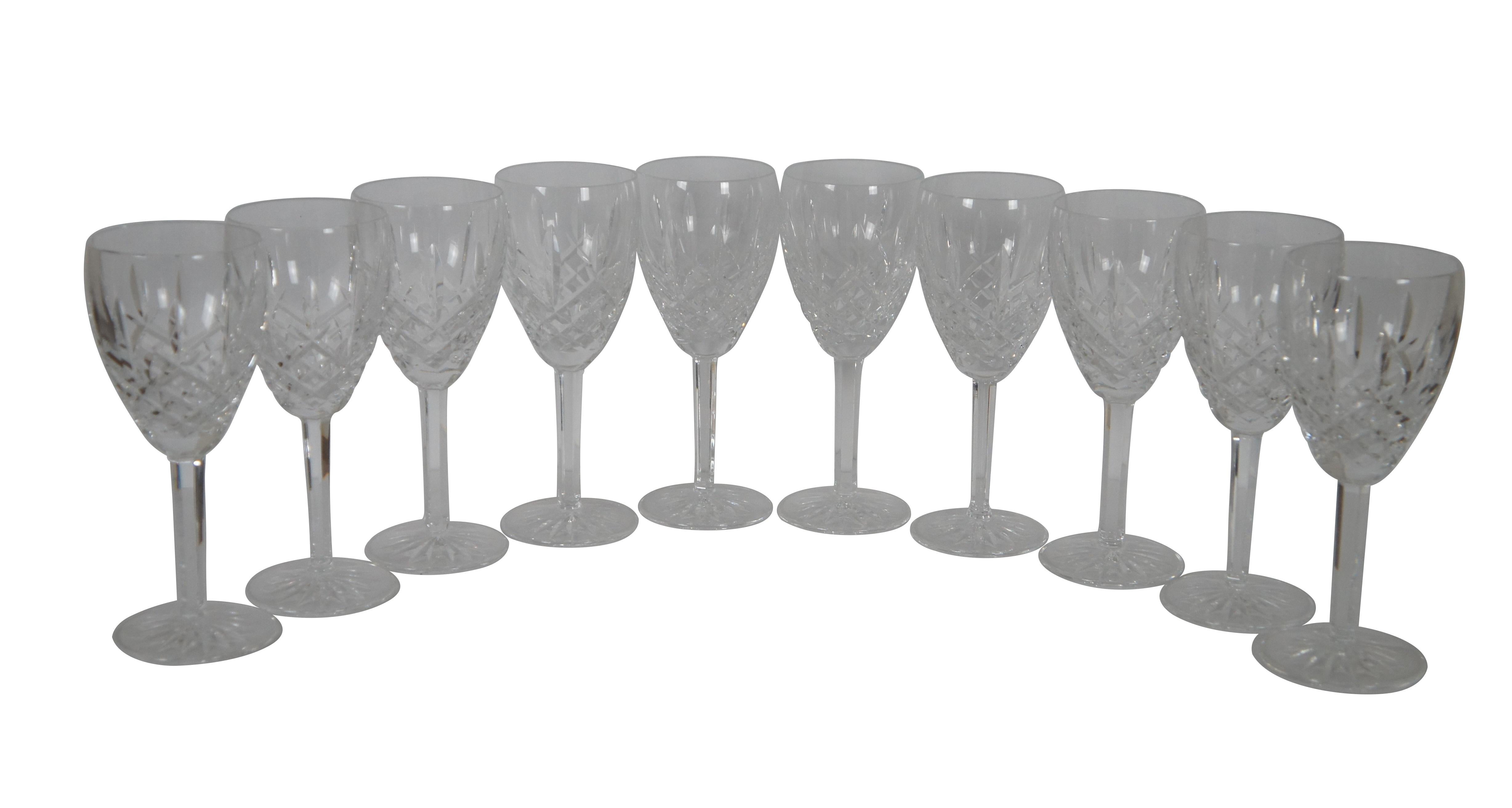 Set of ten vintage Waterford Crystal wine or water glasses in the Araglin pattern.

Dimensions:
2.75” x 7” (Diameter x Height)