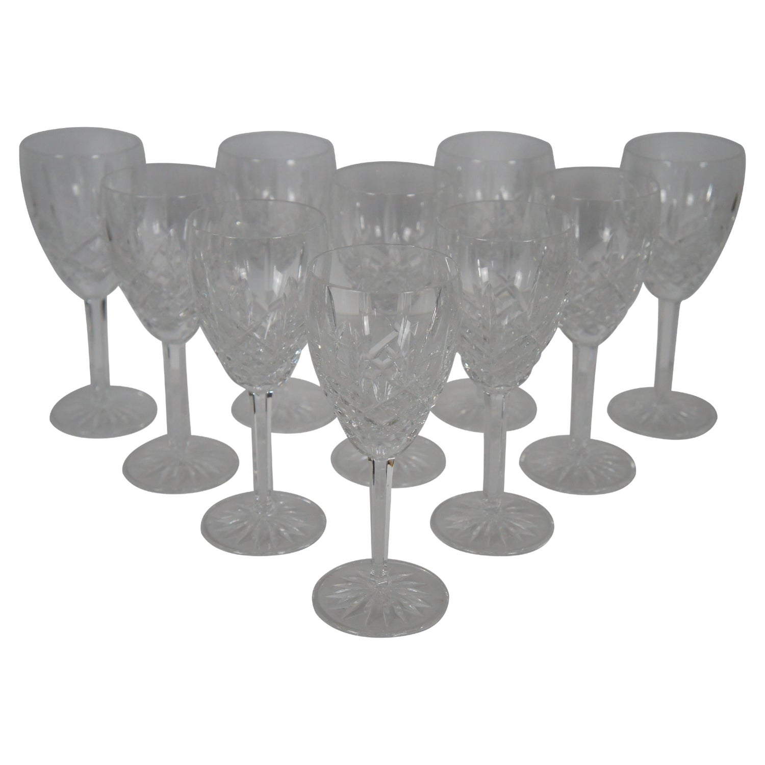 French Vintage Handcraft Set of Six Crystal Wine Glasses Style of Lalique  at 1stDibs