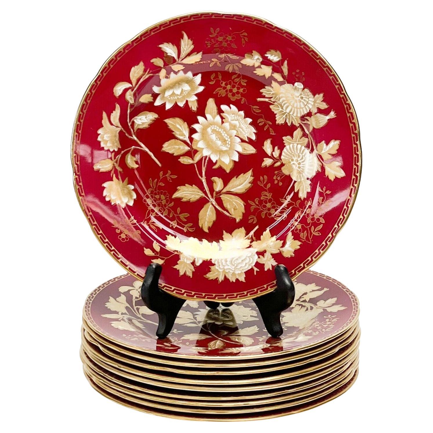 10 Wedgwood England Porcelain Dessert Plates in Tonquin Ruby circa