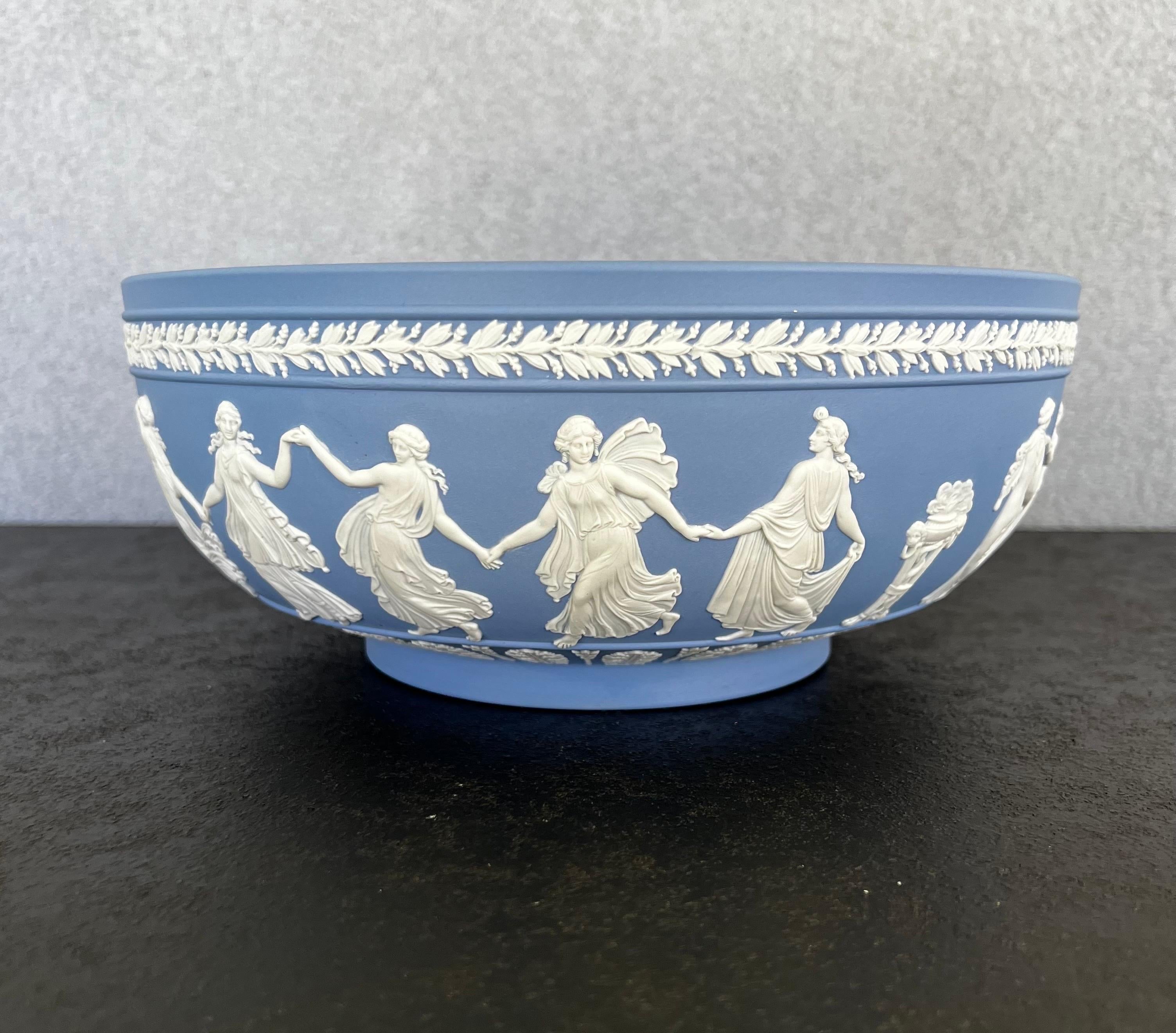 10” Wedgwood Light Blue Dancing Hours Neoclassical Jasperware Bowl  9