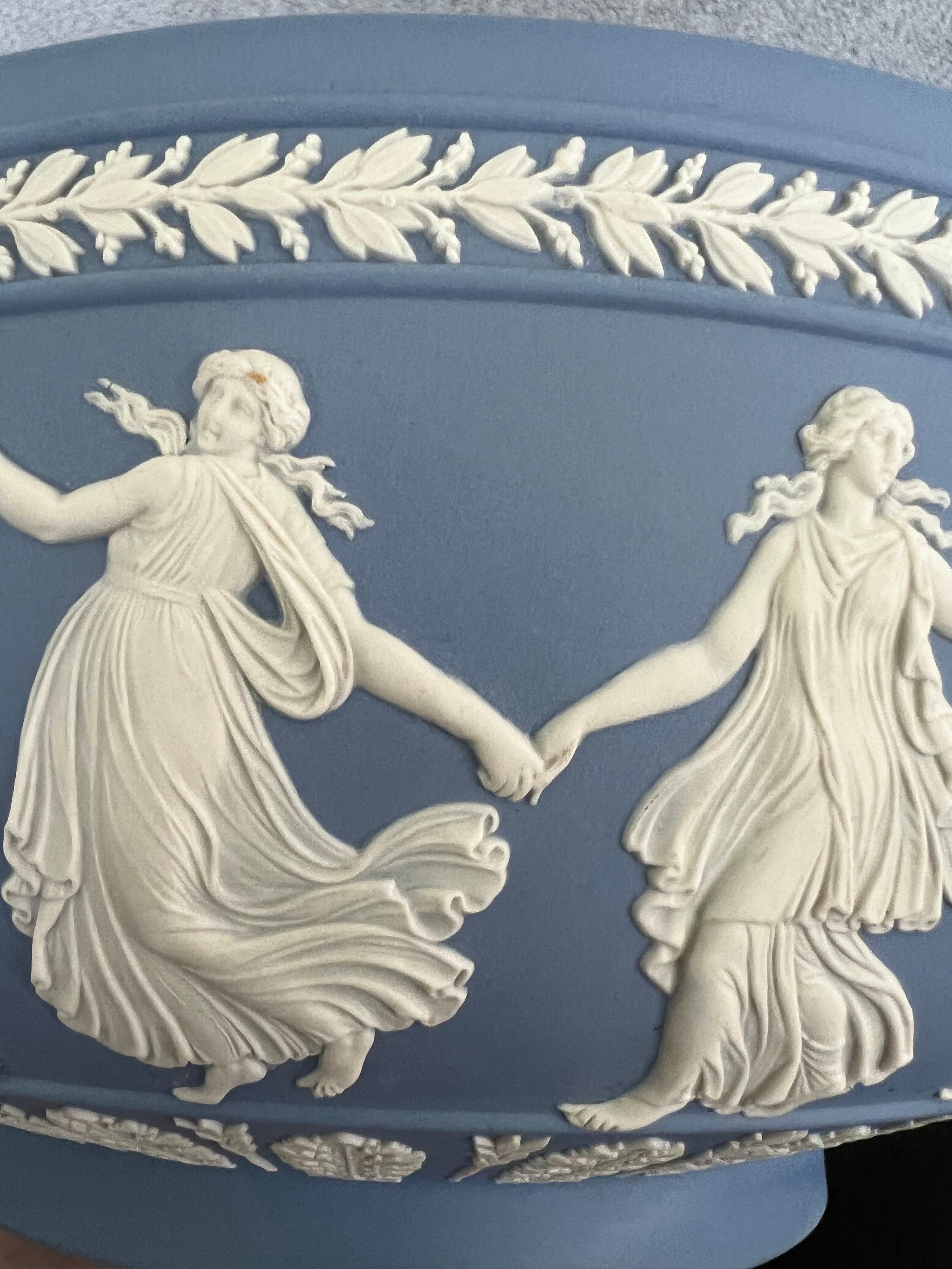 English 10” Wedgwood Light Blue Dancing Hours Neoclassical Jasperware Bowl 