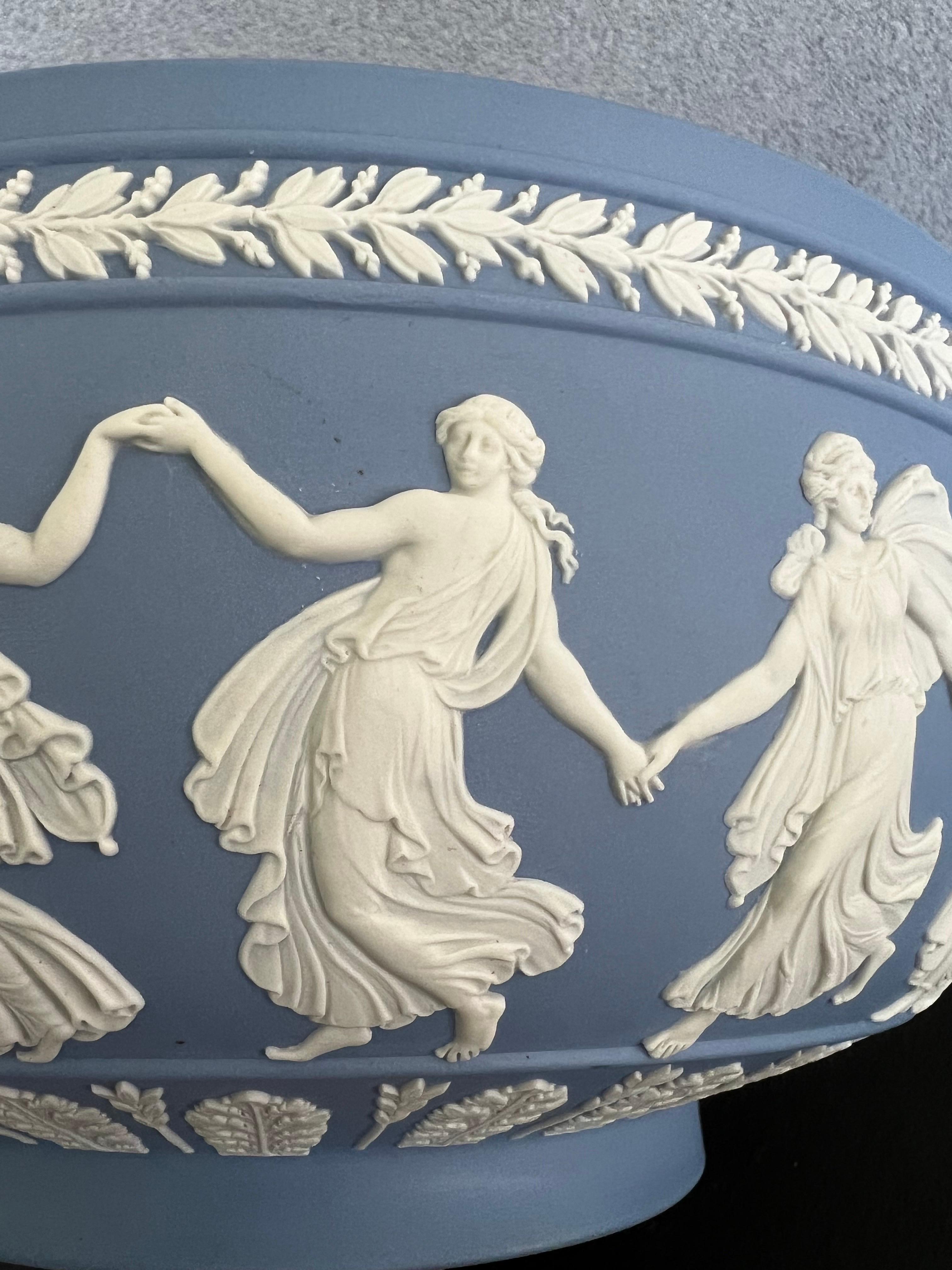 Pottery 10” Wedgwood Light Blue Dancing Hours Neoclassical Jasperware Bowl 