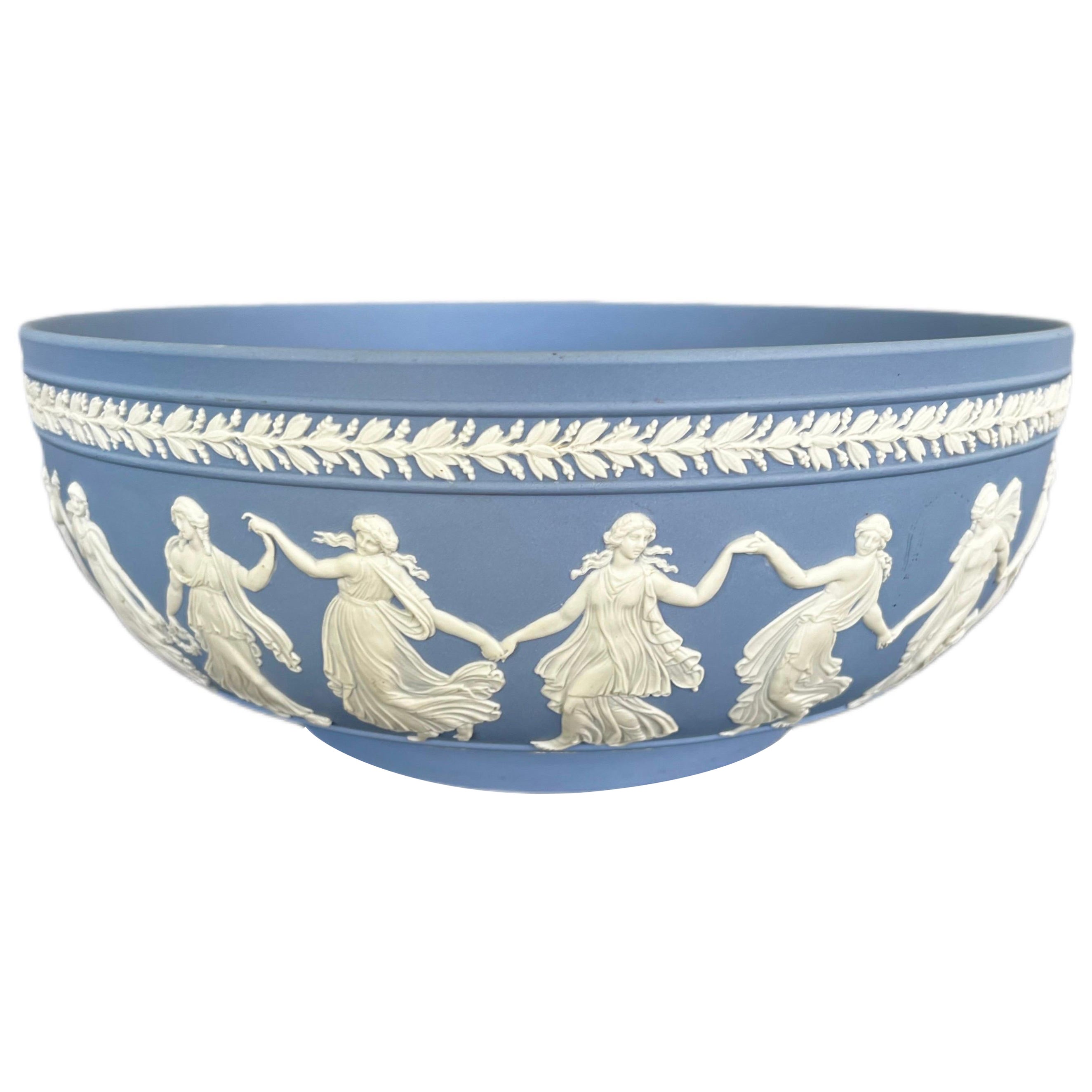 10” Wedgwood Light Blue Dancing Hours Neoclassical Jasperware Bowl