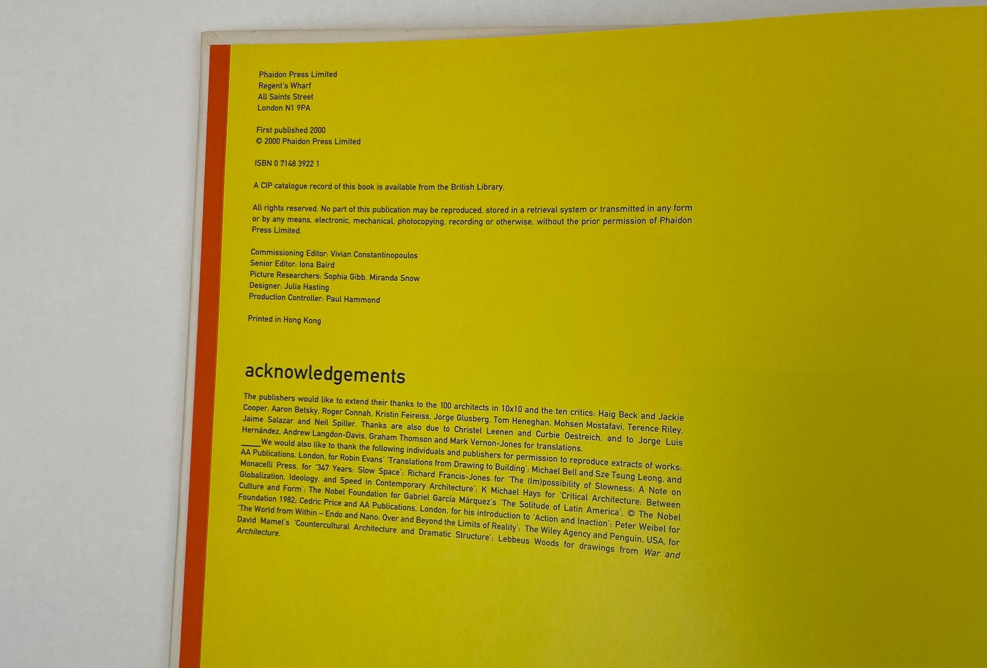 Contemporary 10 x 10: 10 critics 100 architects by Aaron Betsky Hardcover Phaidon For Sale