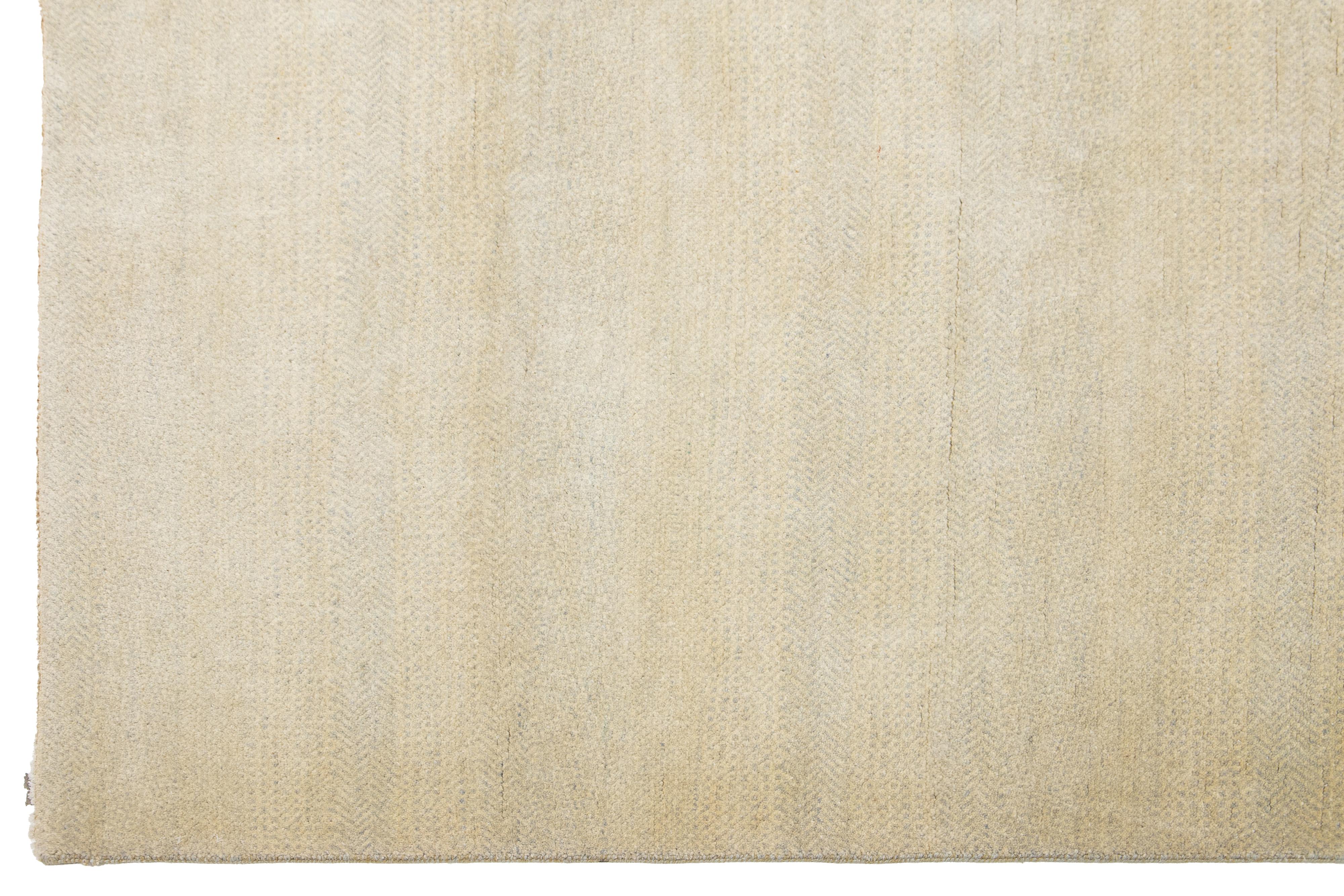 Contemporary 10 x 10 Modern Organic Savannah Style Wool Rug In Beige With Geometric Pattern For Sale