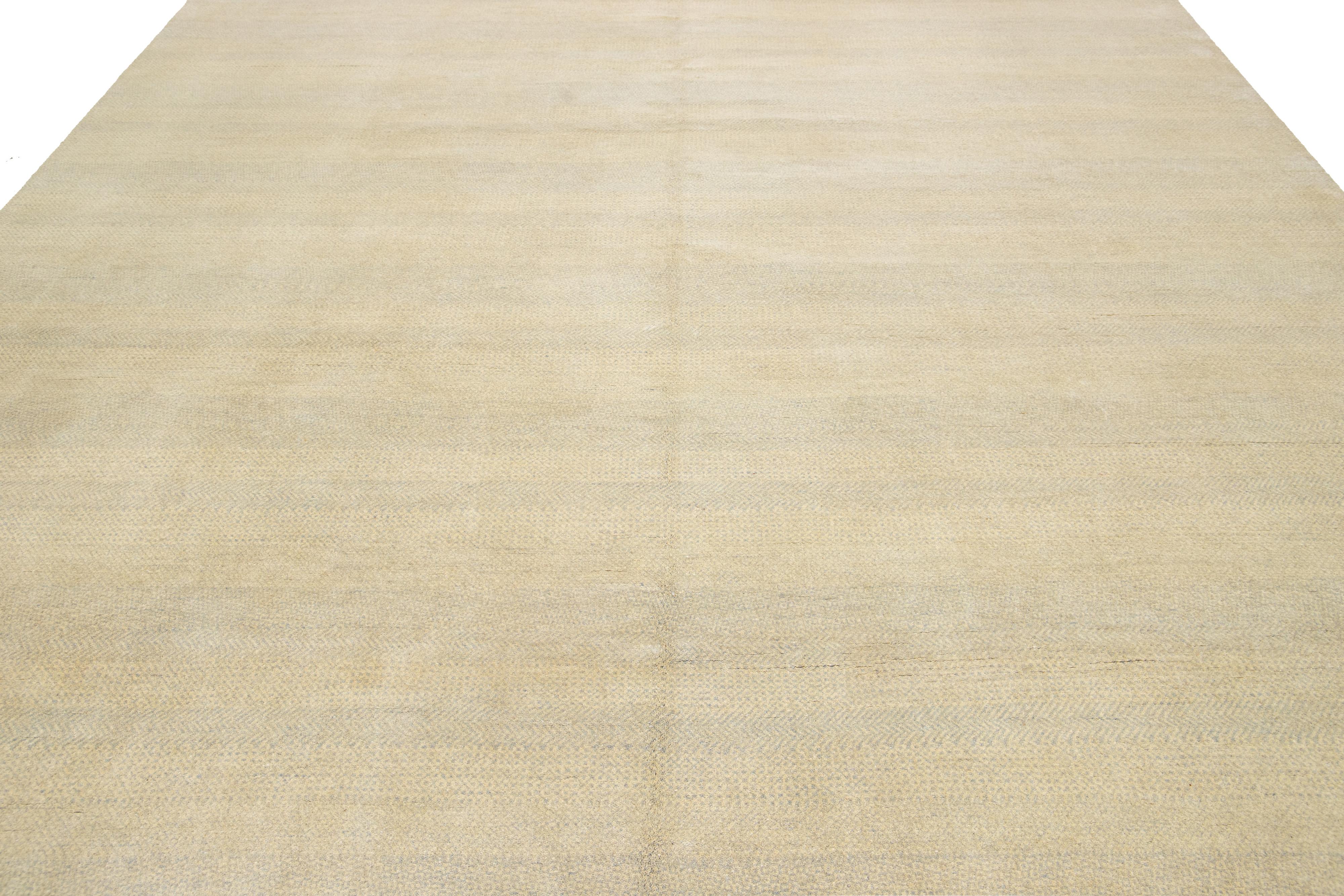 10 x 10 Modern Organic Savannah Style Wool Rug In Beige With Geometric Pattern For Sale 1