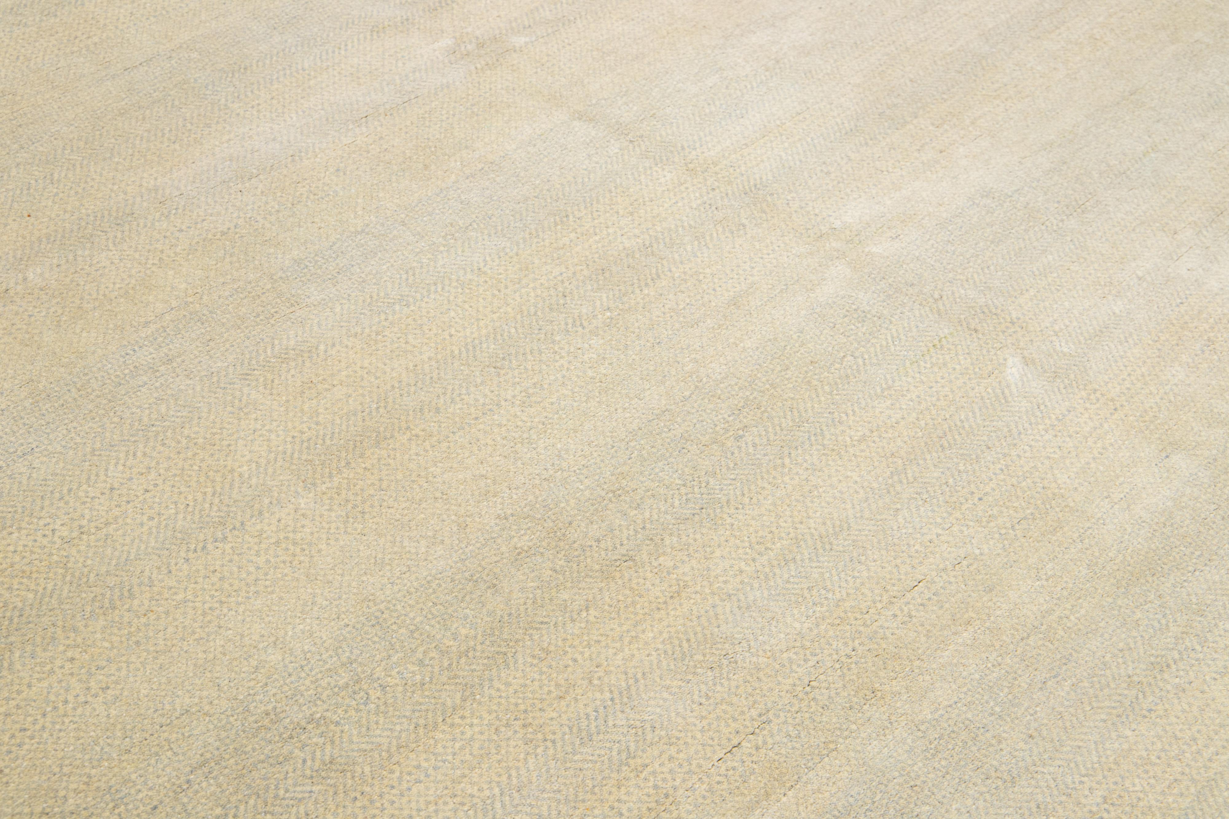 10 x 10 Modern Organic Savannah Style Wool Rug In Beige With Geometric Pattern For Sale 2