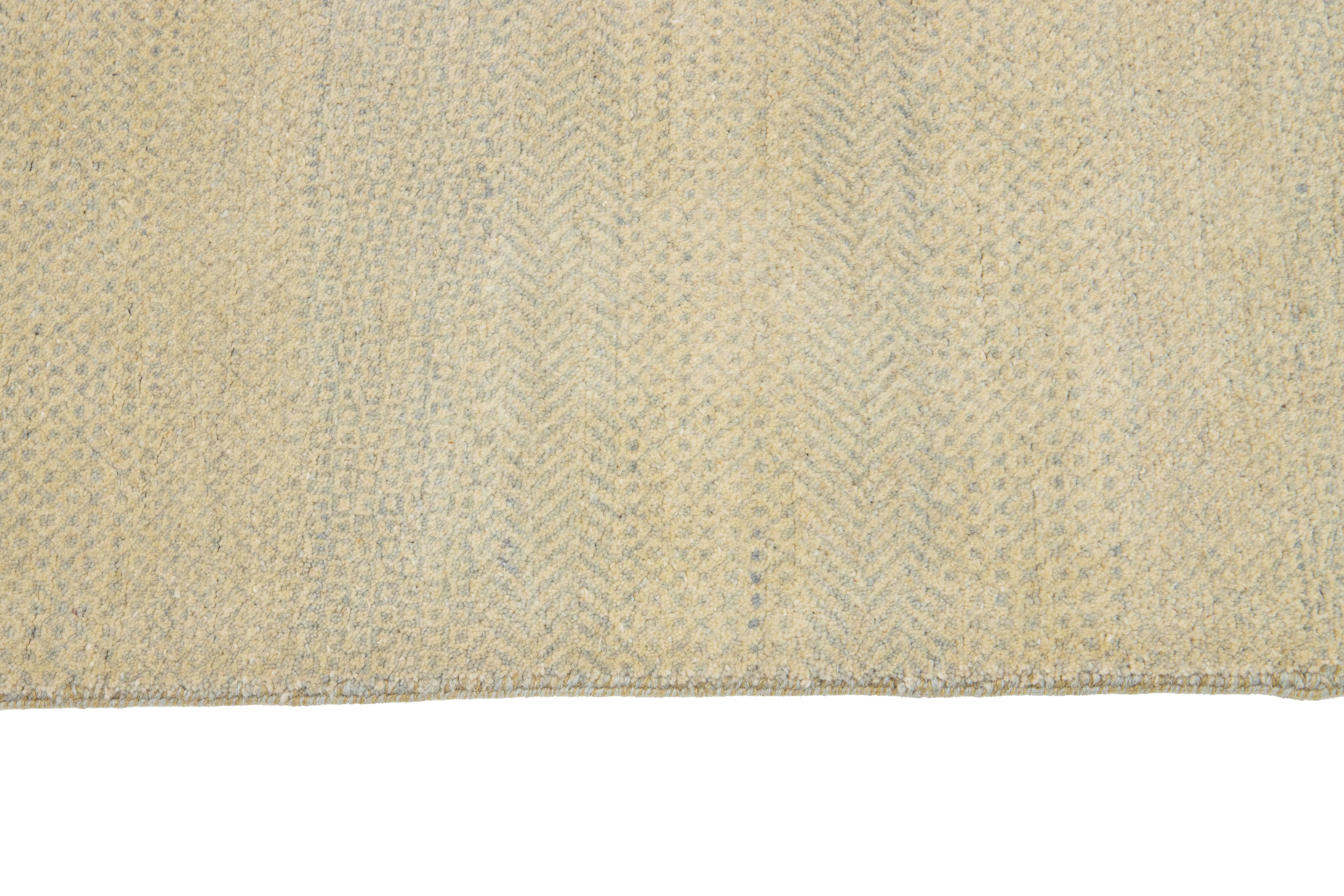 10 x 10 Modern Organic Savannah Style Wool Rug In Beige With Geometric Pattern For Sale 3