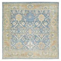 10' x 10' Modern Sultanabad Hand-Knotted Wool Area Rug - Slate Blue & Sage
