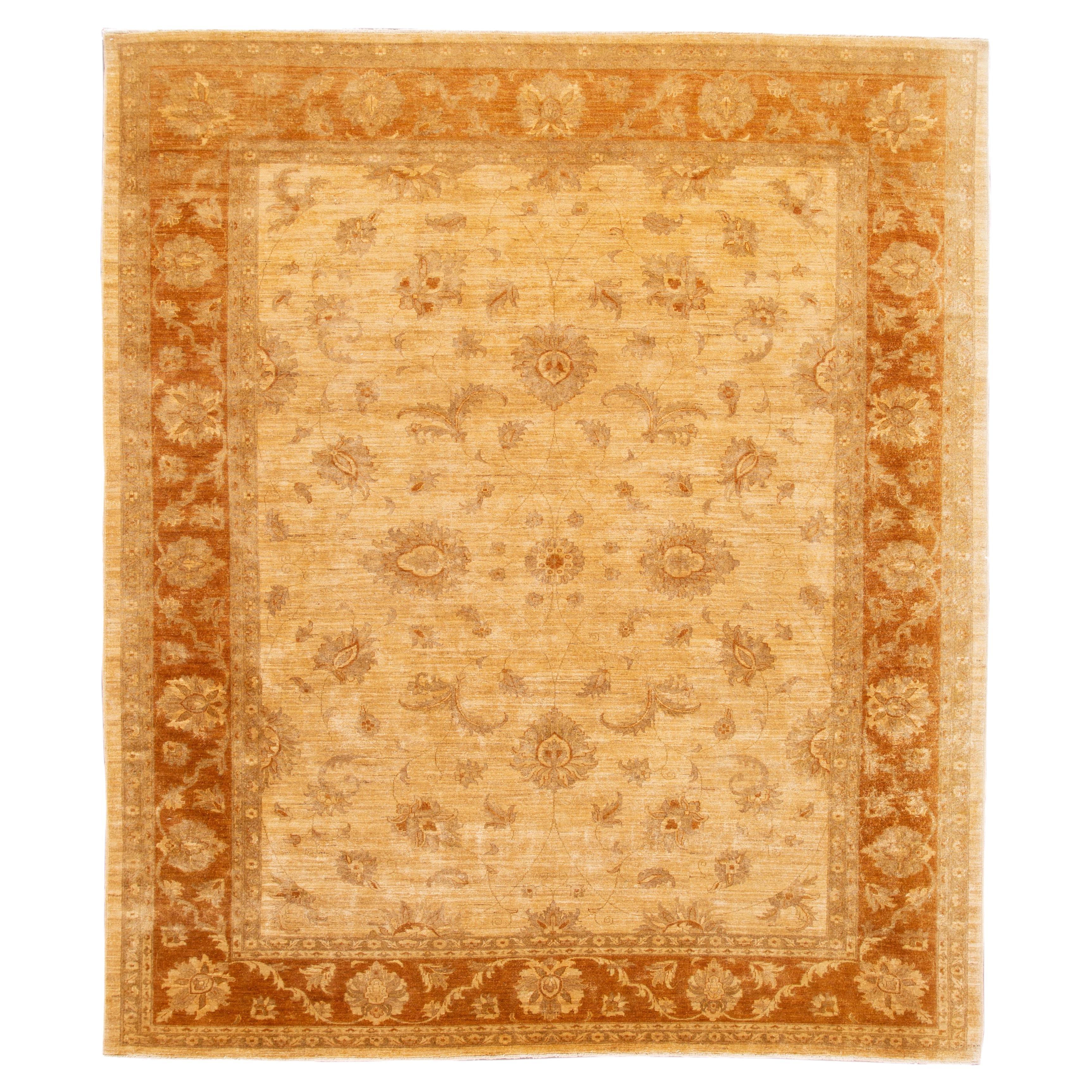 10 x 11 Contemporary Indian Peshawar Handmade Floral Wool Rug In Tan