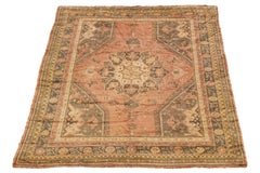 10 x 11 Türkischer Oushak Antiker Wollteppich in Pfirsich mit Medaillonmotiv