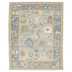 10 x 12 Tappeto moderno Sultanabad Rugs - Area in lana blu ardesia e Sage, annodato a mano