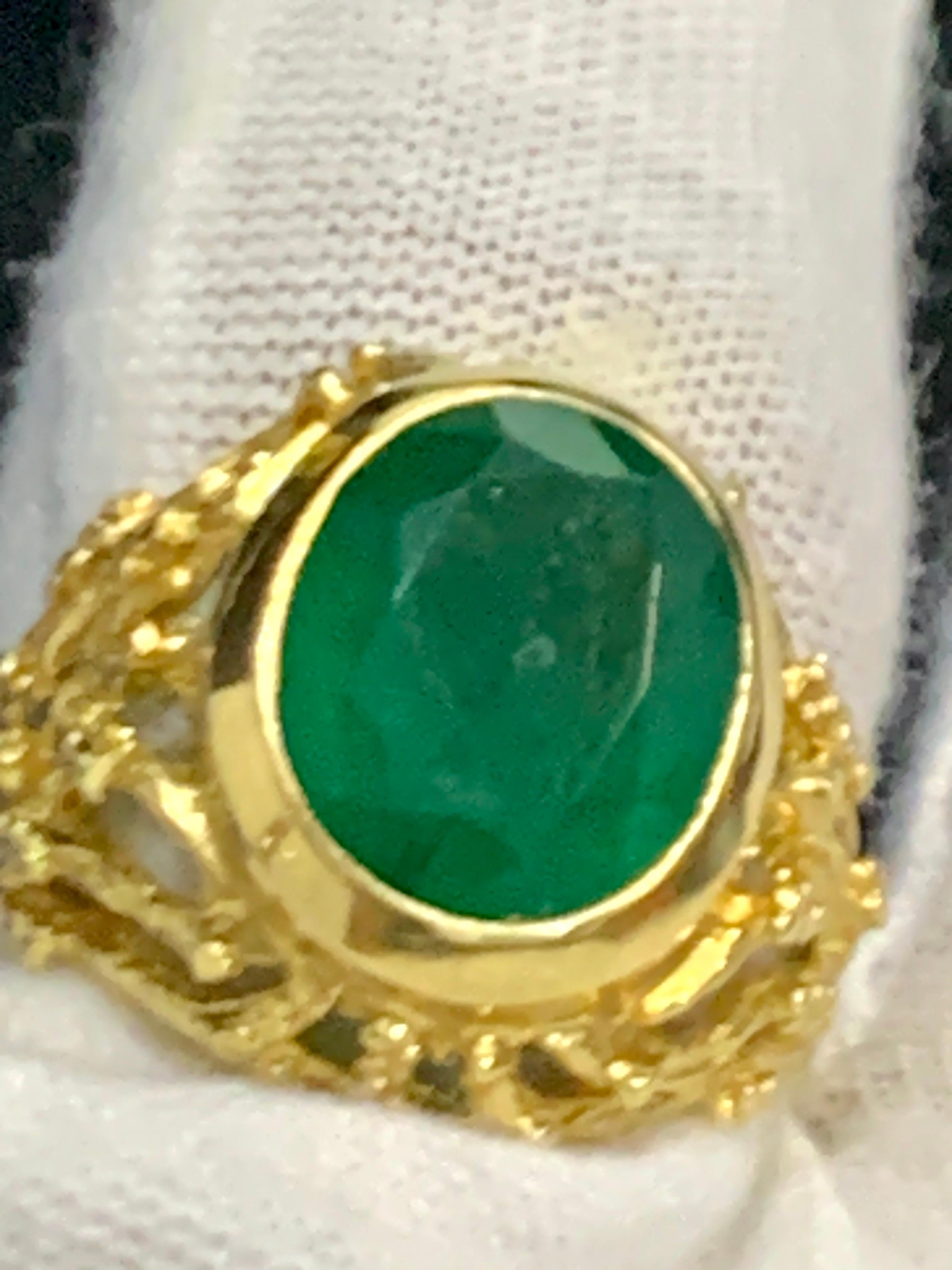  7 Carat Oval Shape Natural Emerald Ring 18 Karat Yellow Gold For Sale 8