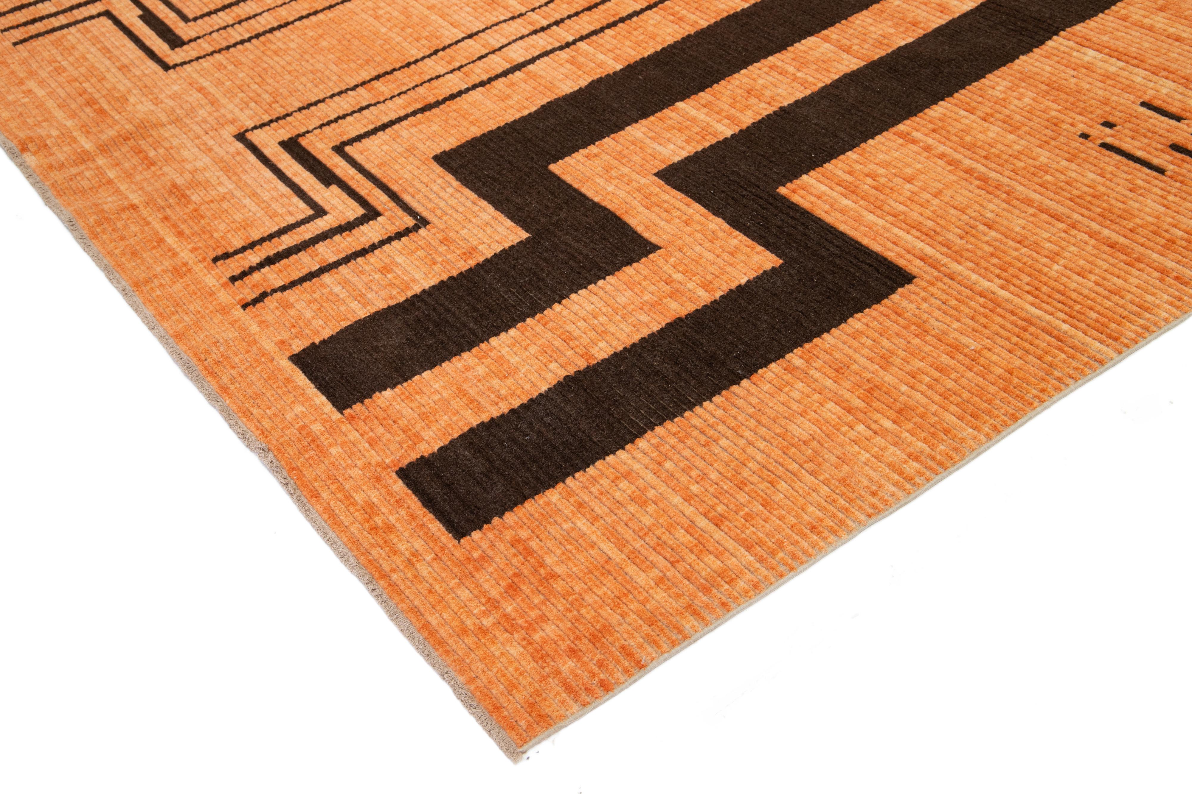 10 x 12 Moderner handgewebter, entworfener Wollteppich in Orange im Angebot 4