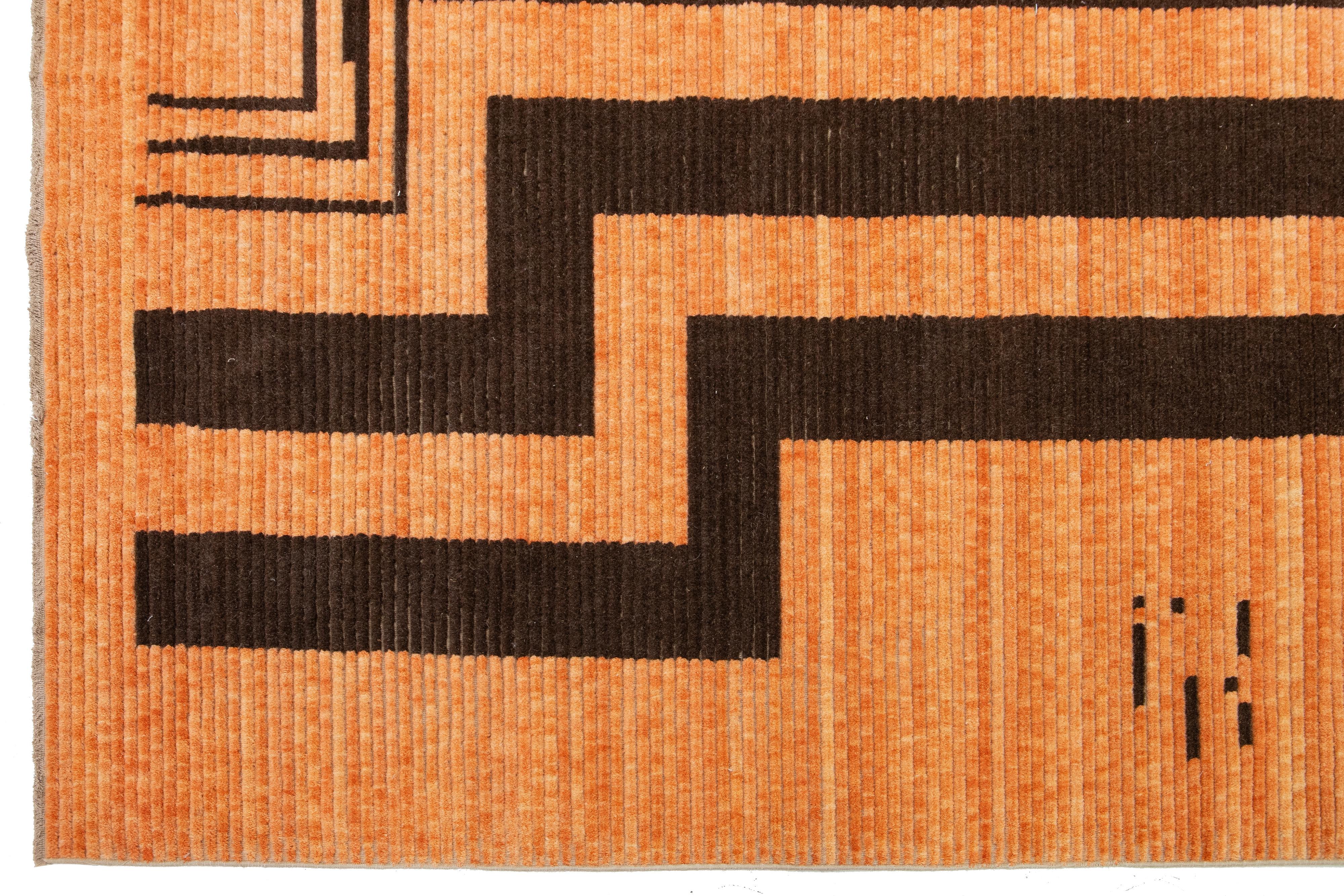 10 x 12 Moderner handgewebter, entworfener Wollteppich in Orange im Angebot 1