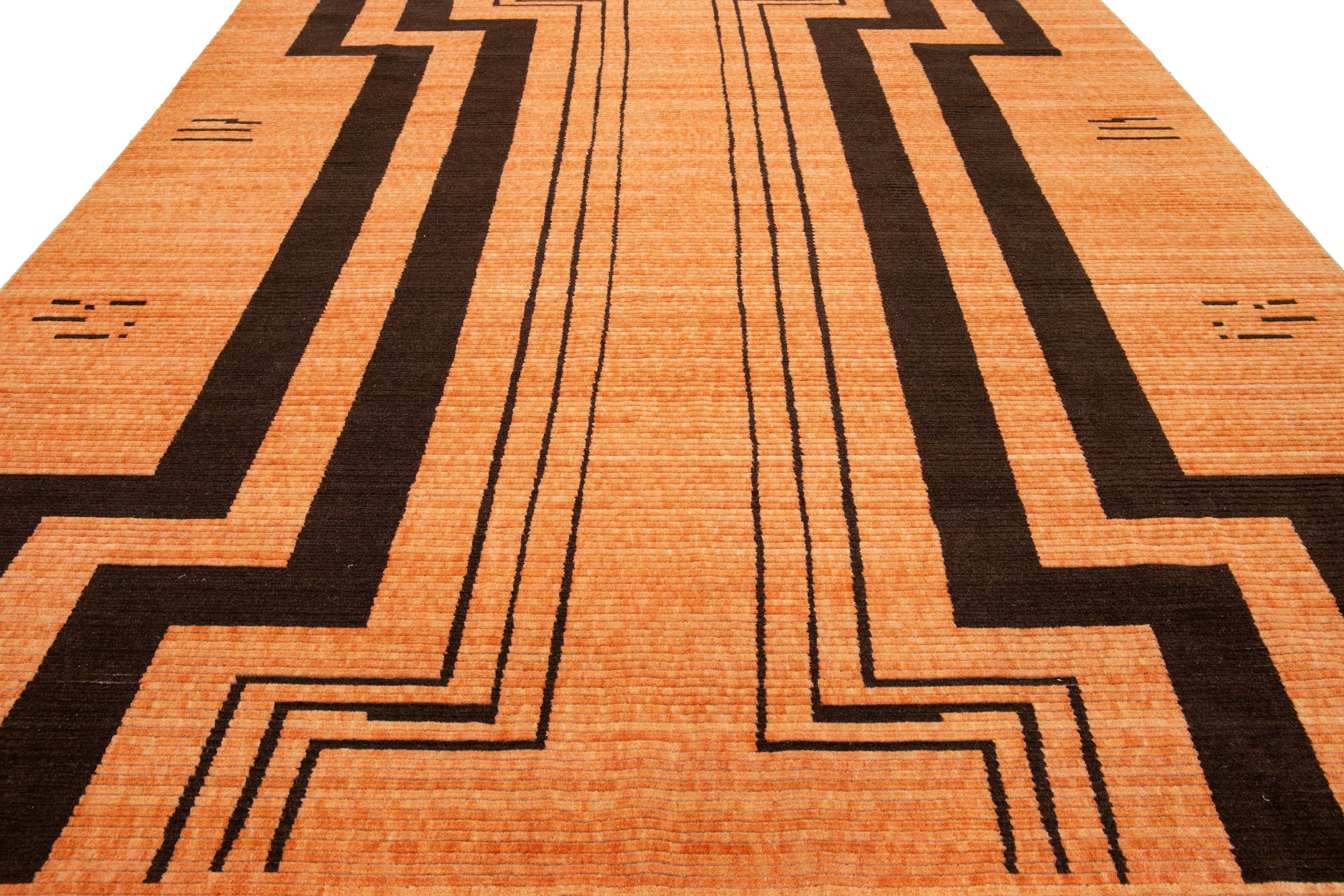 10 x 12 Moderner handgewebter, entworfener Wollteppich in Orange im Angebot 2