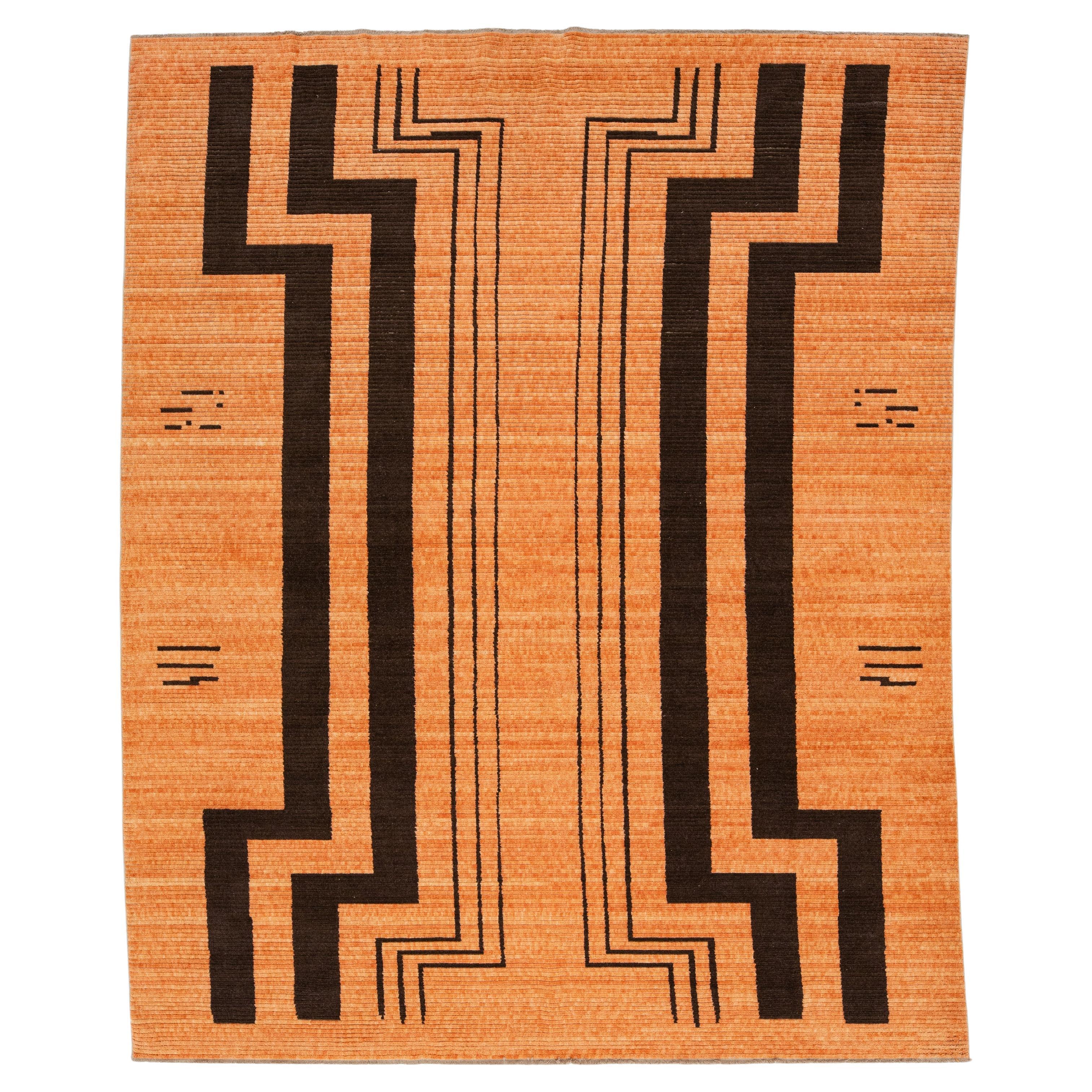 10 x 12 Modern Hand Loom Designed Wool Rug In Orange