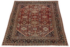 10 x 12 Vintage Persian Mahal Hand-Knotted Wool Rug Red & Navy