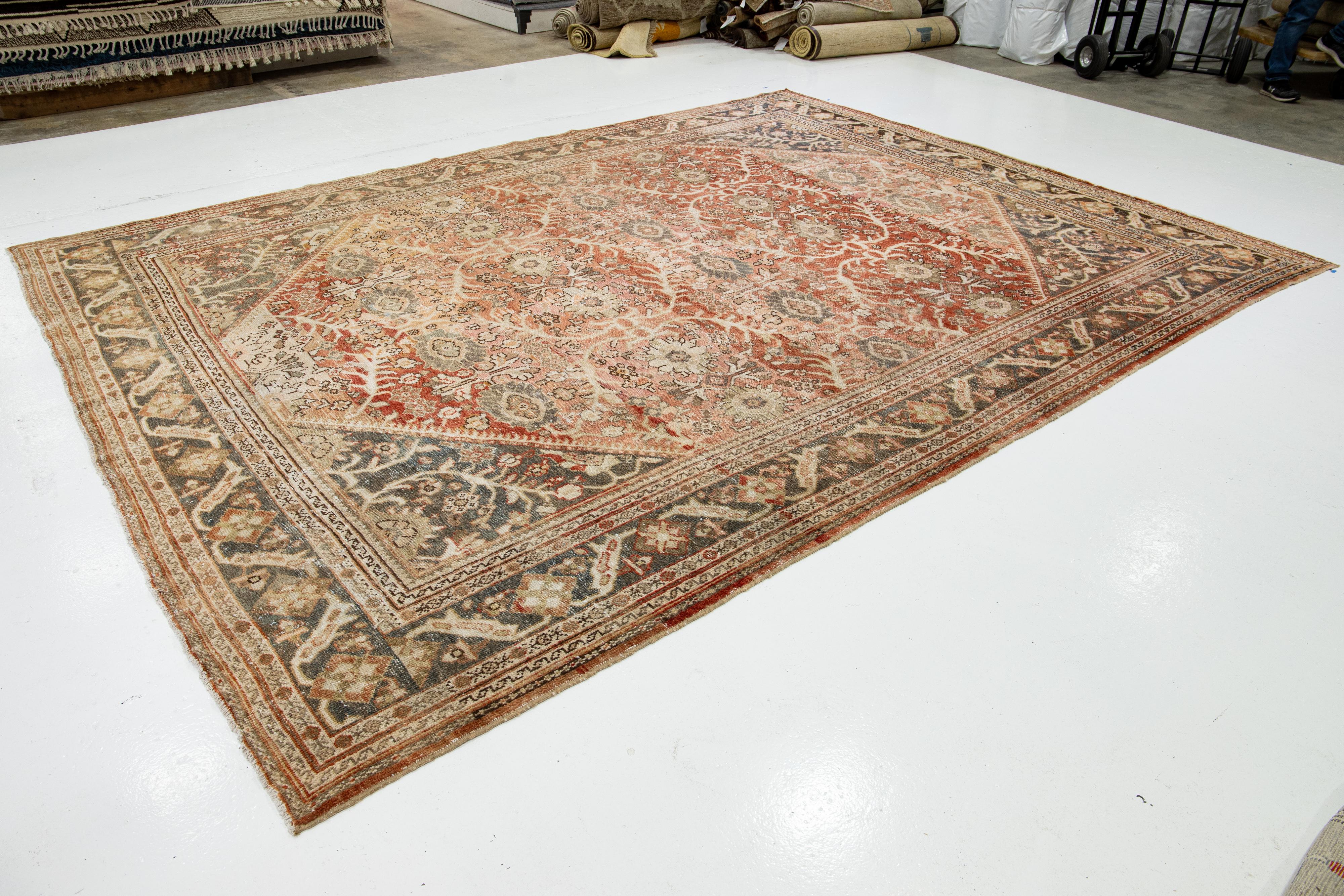 10 x 13 Antique Mahal Wool Rug In Rust Color with Allover Motif In Good Condition For Sale In Norwalk, CT