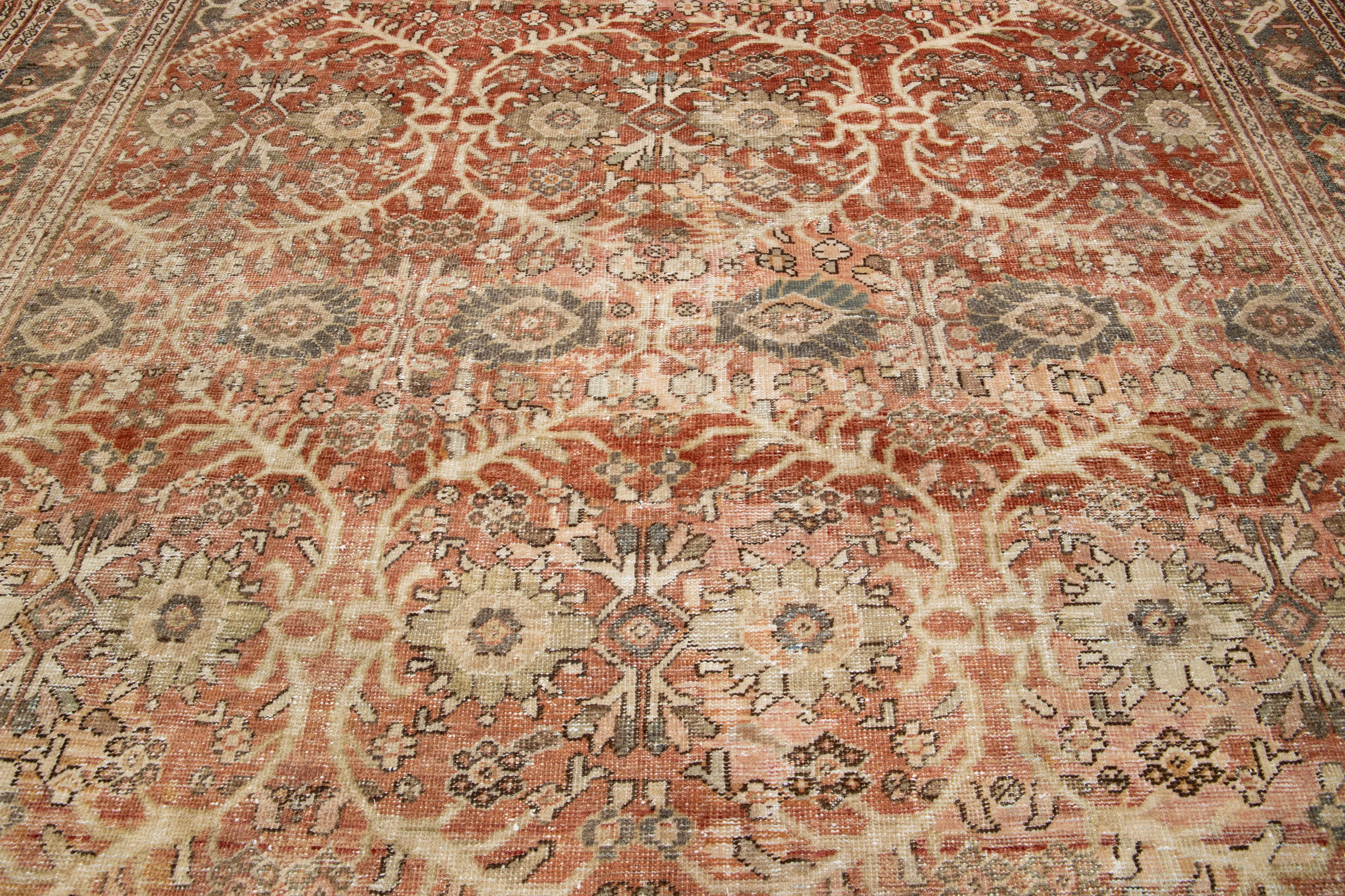 19th Century 10 x 13 Antique Mahal Wool Rug In Rust Color with Allover Motif For Sale