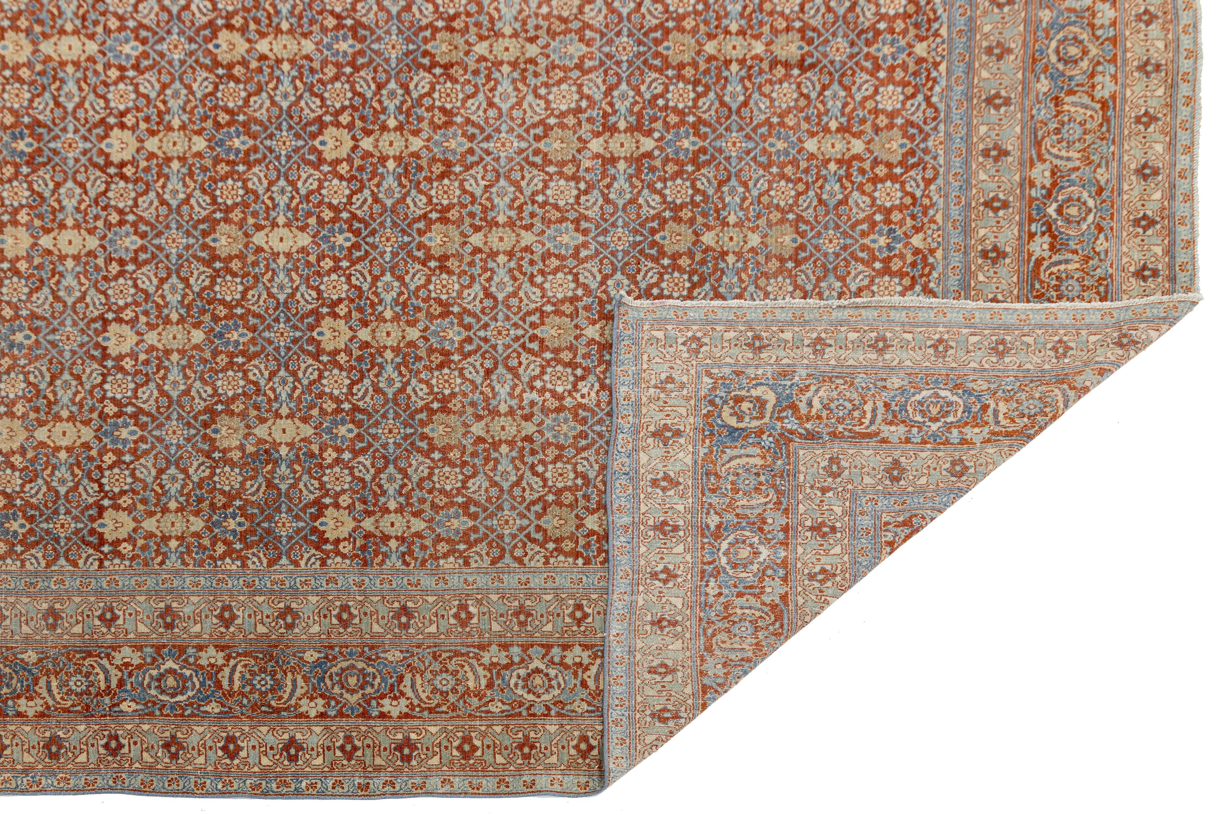 Islamic 10 x 13 Antique Tabriz Red Handmade Persian Wool Rug with Allover Pattern For Sale