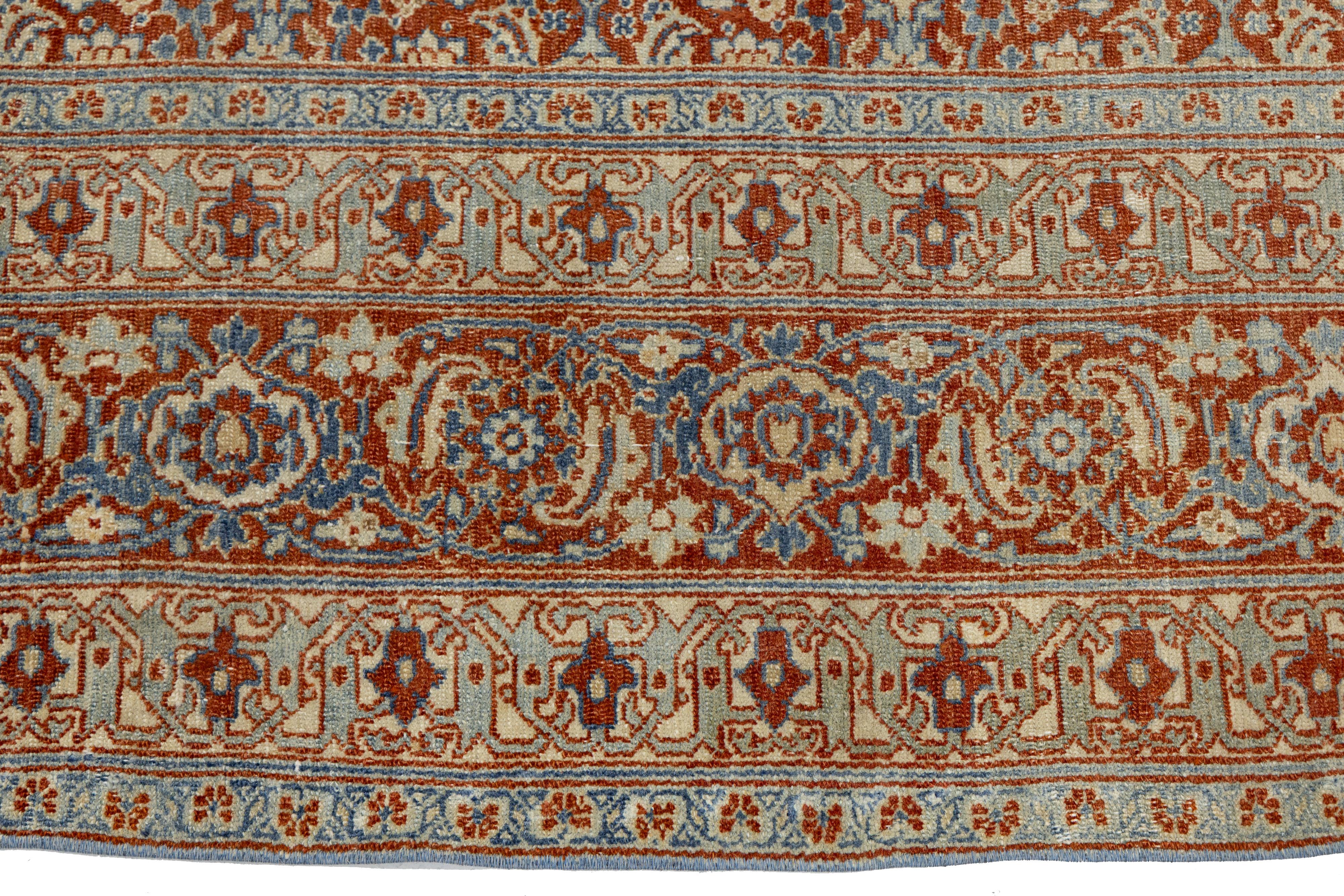 10 x 13 Antique Tabriz Red Handmade Persian Wool Rug with Allover Pattern In Excellent Condition For Sale In Norwalk, CT