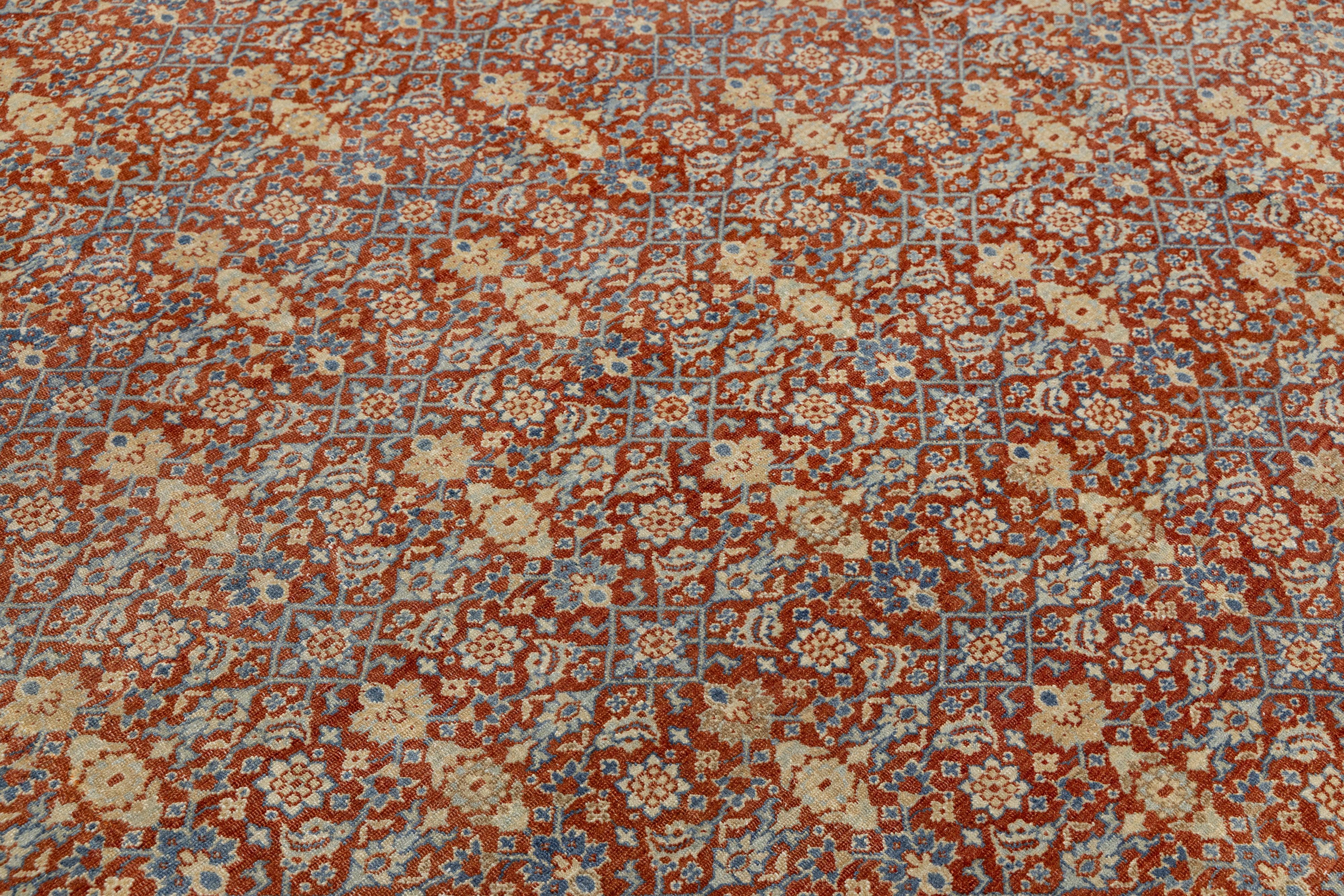 20th Century 10 x 13 Antique Tabriz Red Handmade Persian Wool Rug with Allover Pattern For Sale