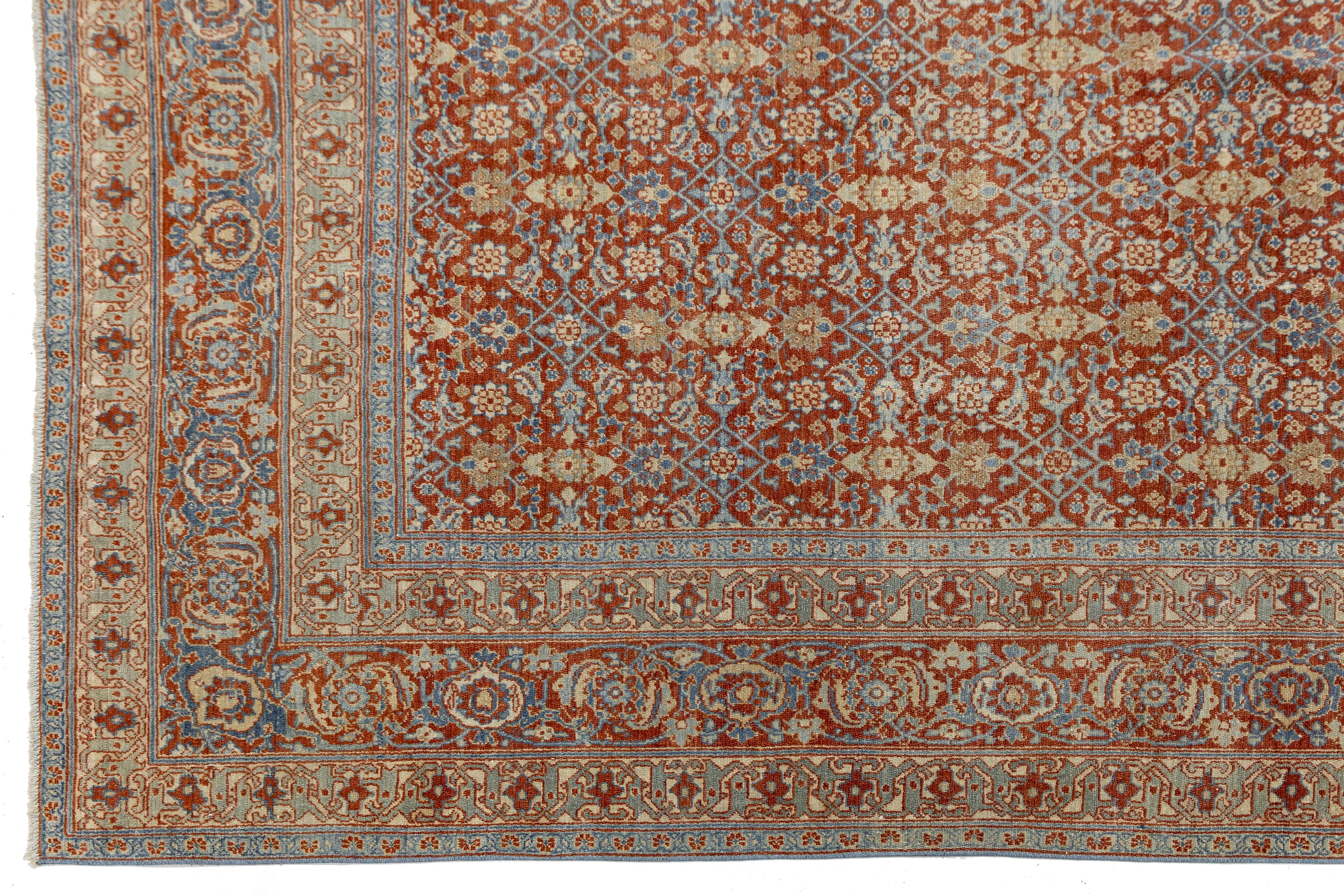 10 x 13 Antique Tabriz Red Handmade Persian Wool Rug with Allover Pattern For Sale 2