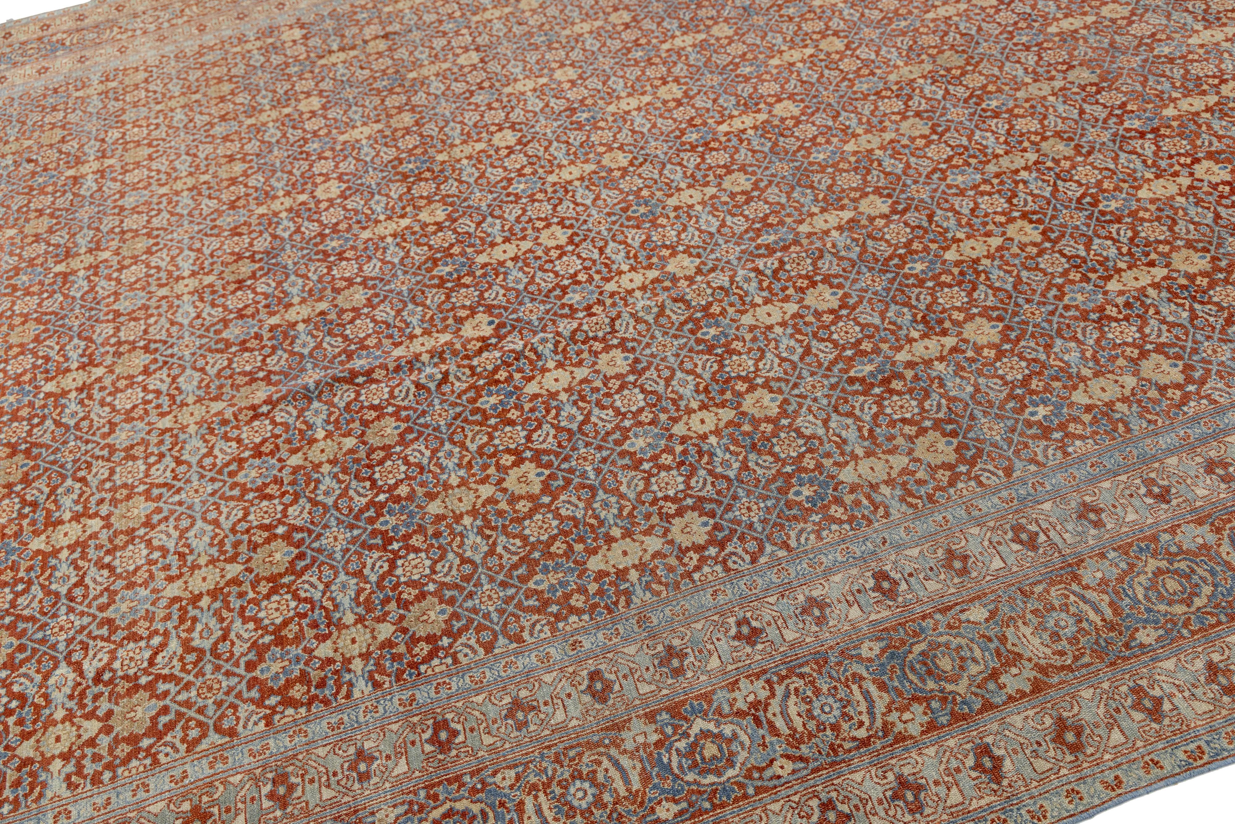 10 x 13 Antique Tabriz Red Handmade Persian Wool Rug with Allover Pattern For Sale 3