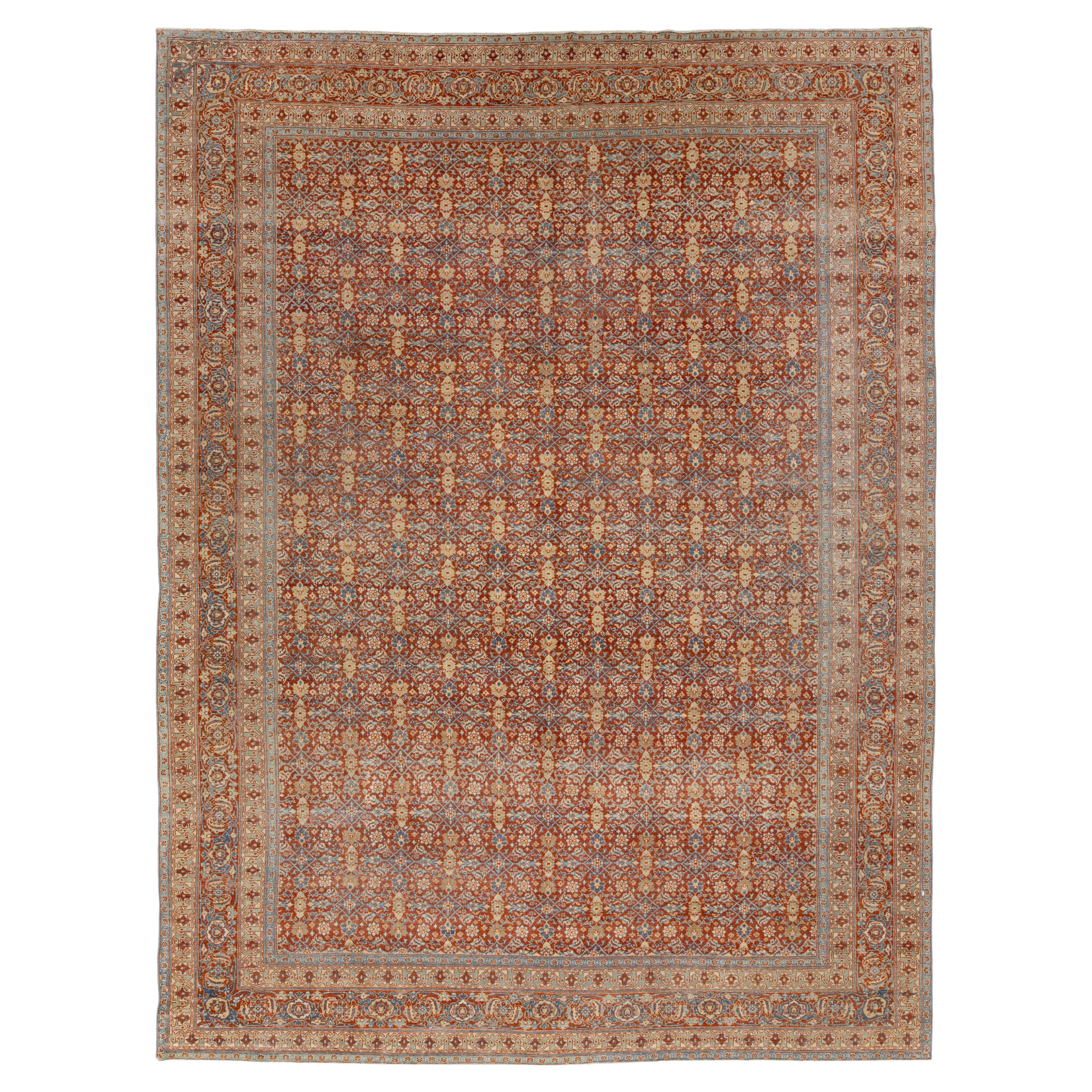 10 x 13 Antique Tabriz Red Handmade Persian Wool Rug with Allover Pattern For Sale