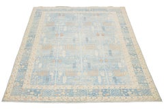 10 x 13 Tappeto contemporaneo in lana di Khotan fatto a mano in azzurro