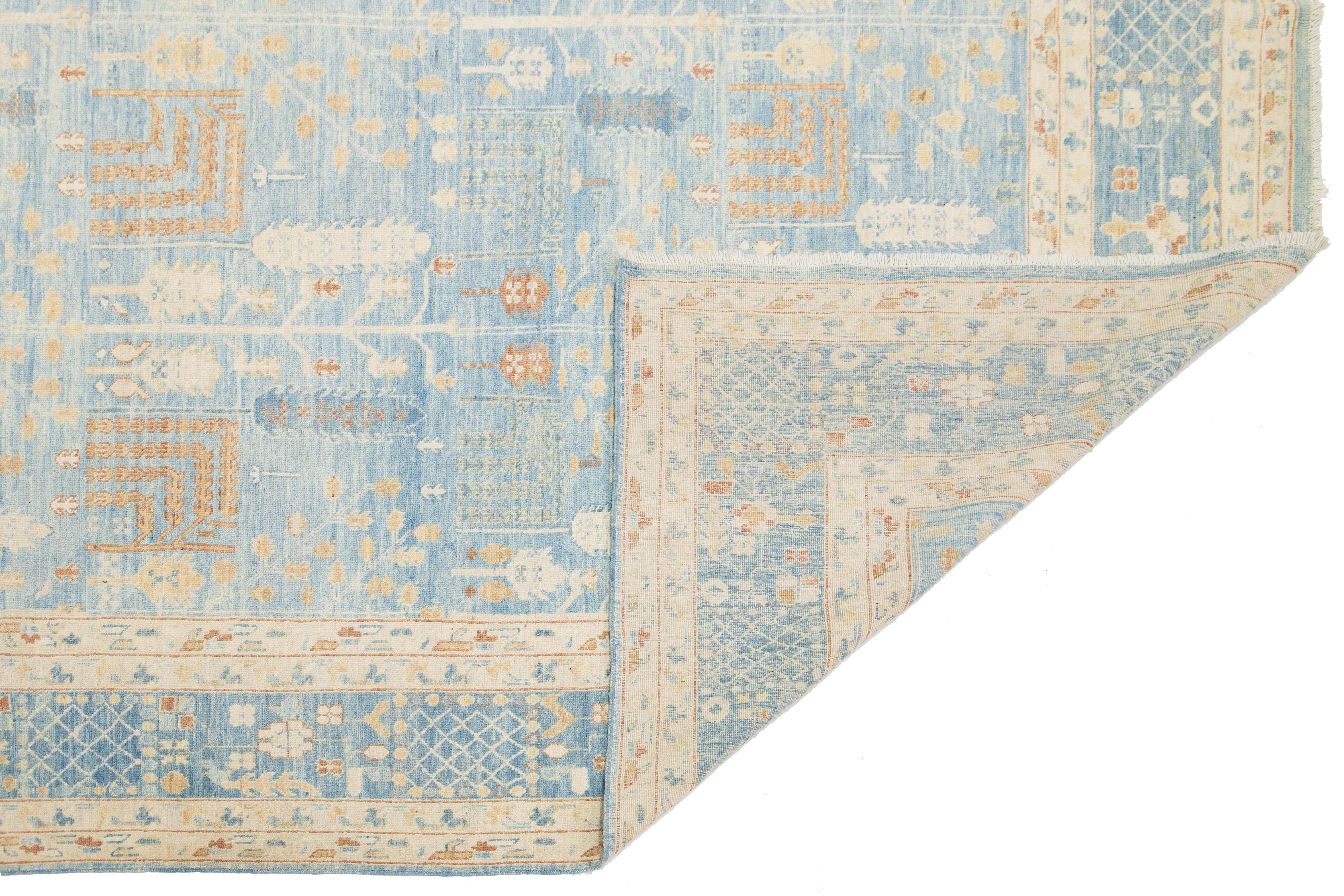 Afghan 10 x 13 Tapis contemporain en laine Design/One fait à la main en bleu clair en vente