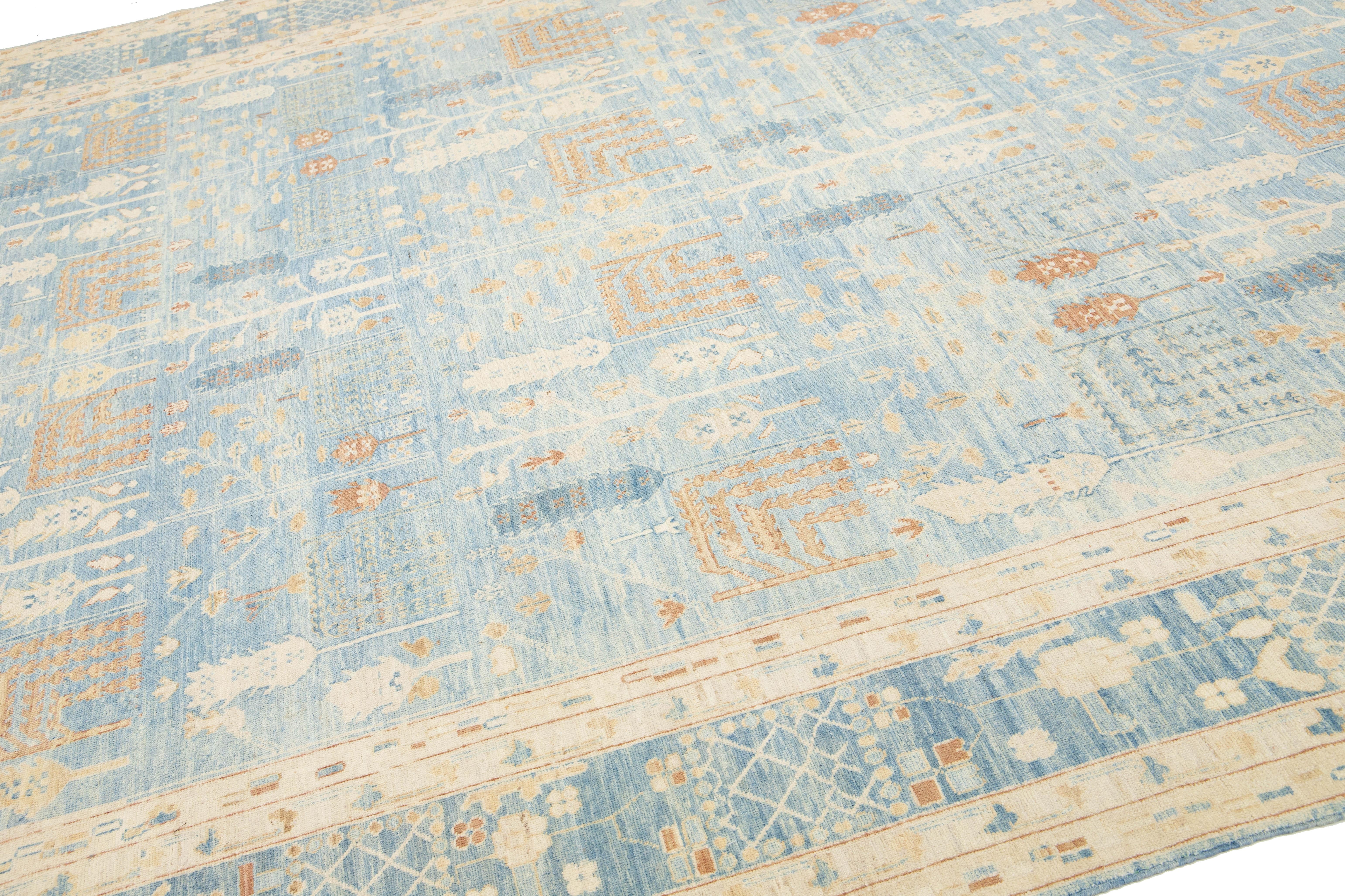 Noué à la main 10 x 13 Tapis contemporain en laine Design/One fait à la main en bleu clair en vente