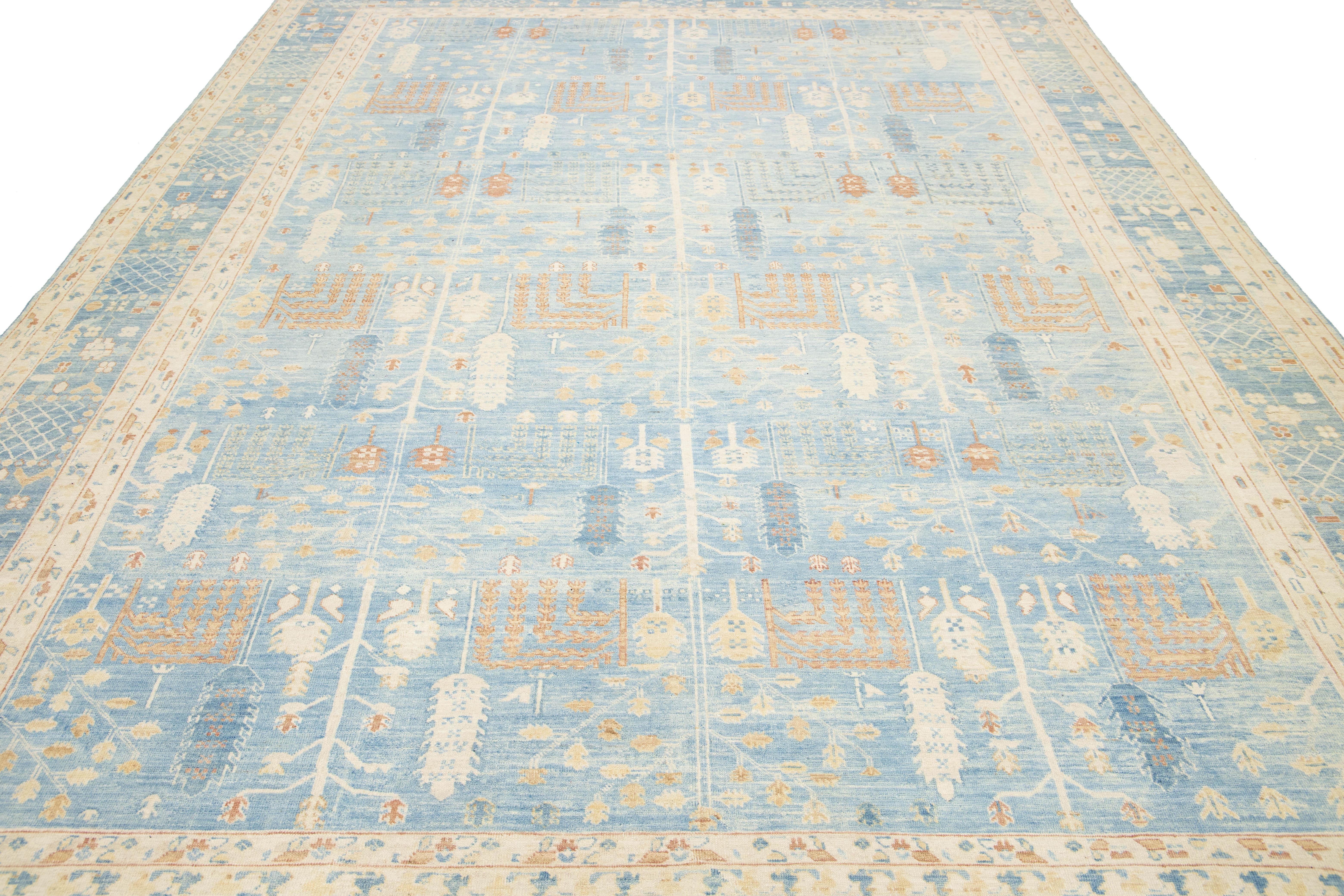 XXIe siècle et contemporain 10 x 13 Tapis contemporain en laine Design/One fait à la main en bleu clair en vente