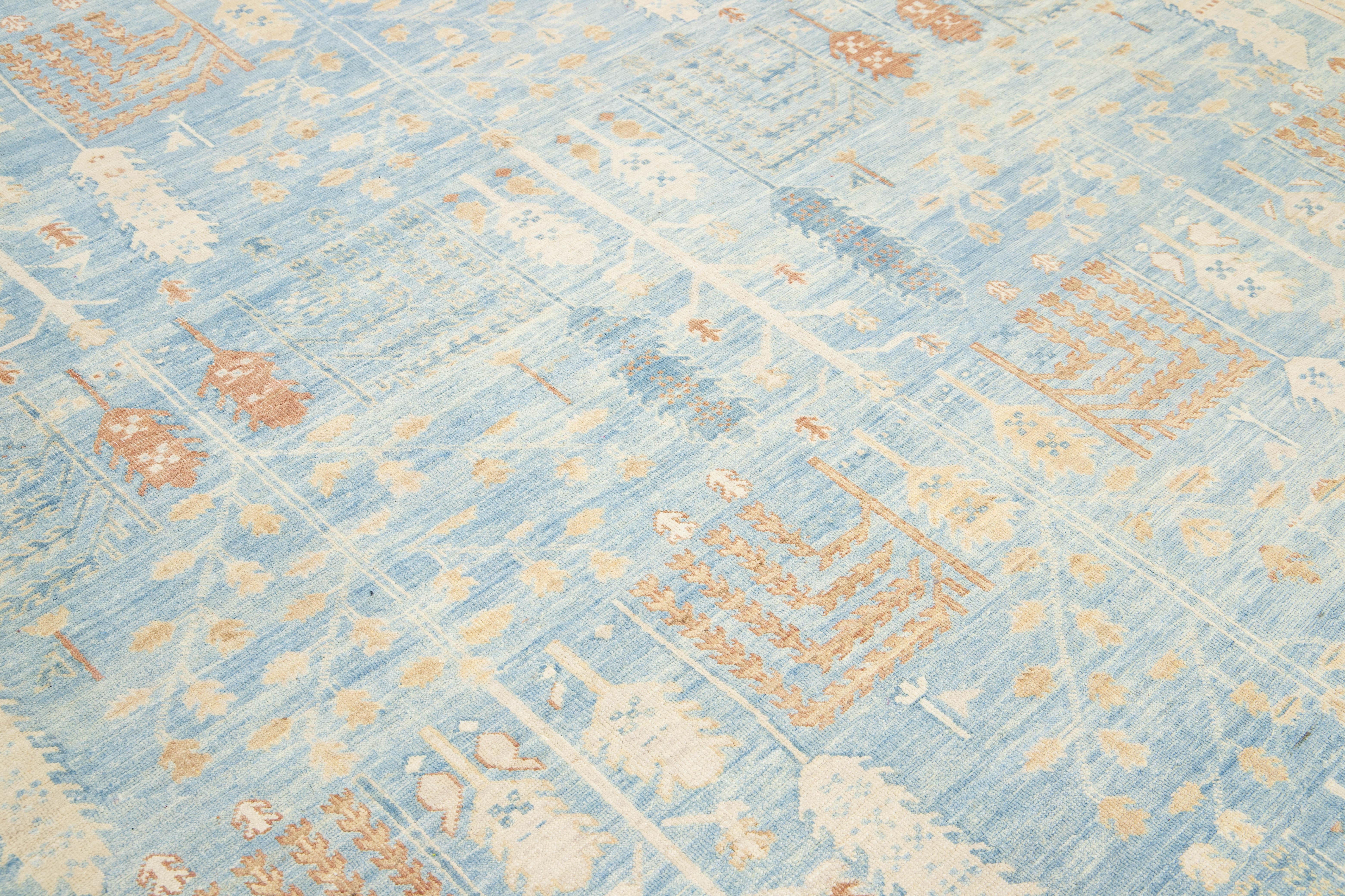 Laine 10 x 13 Tapis contemporain en laine Design/One fait à la main en bleu clair en vente
